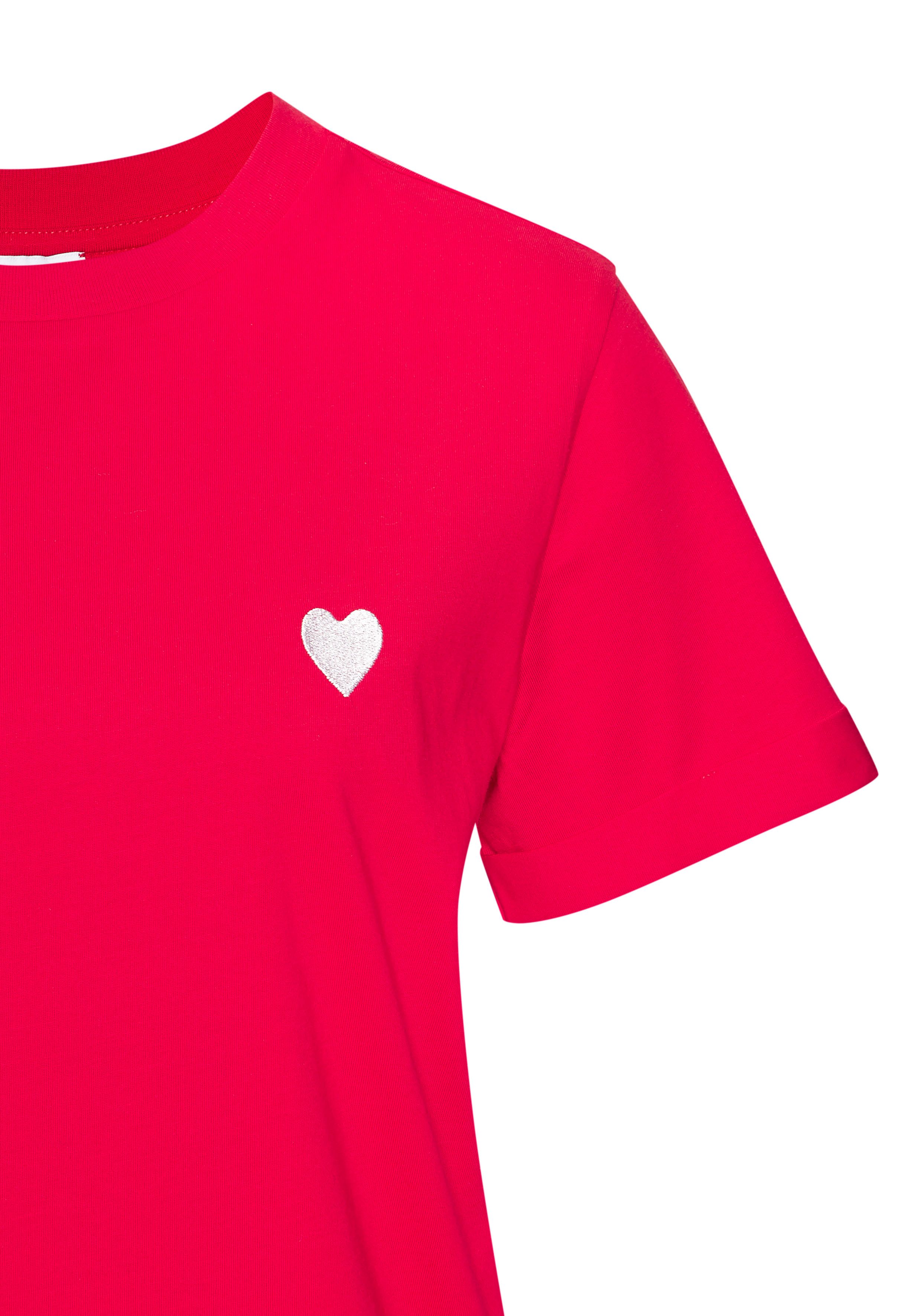 LASCANA T-Shirt mit süßer Herz-Stickerei, Kurzarmshirt aus Baumwolle, Muttertag