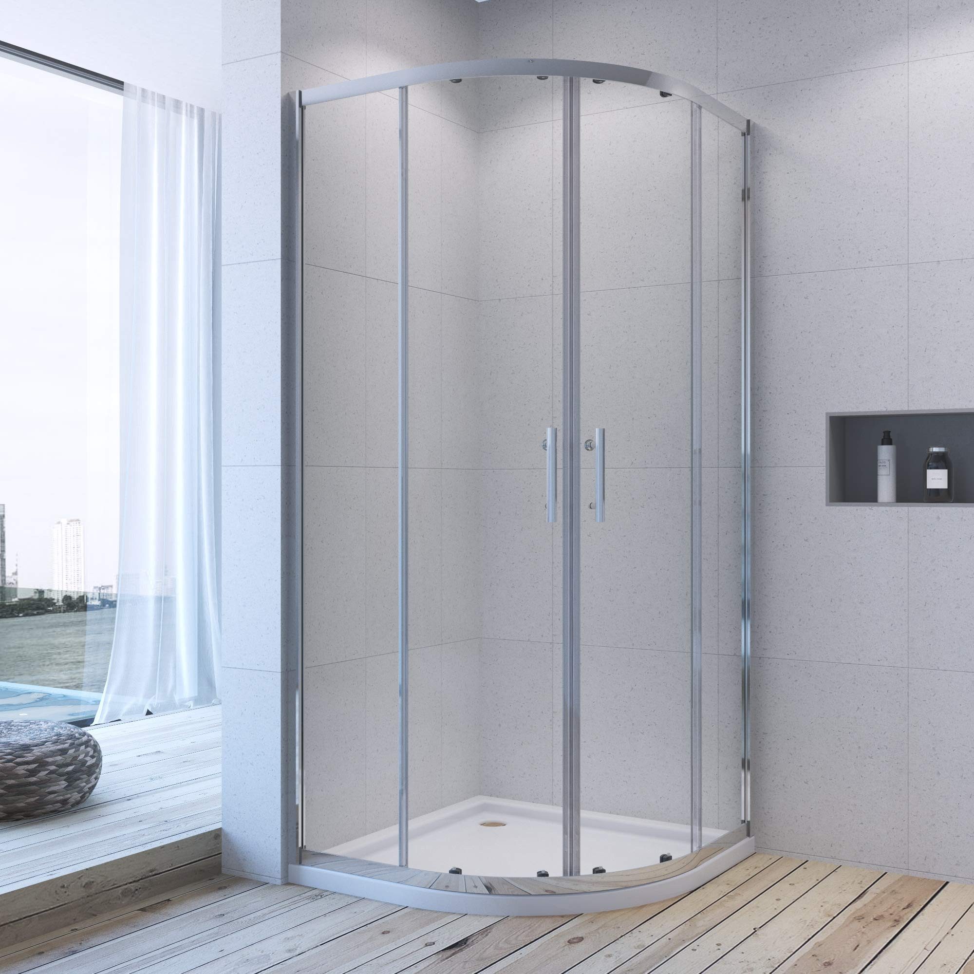 AQUABATOS Runddusche Duschkabine Viertelkreis 80x80cm Runddusche Halbrund Dusche, Einscheiben-Sicherheitsglas (ESG)