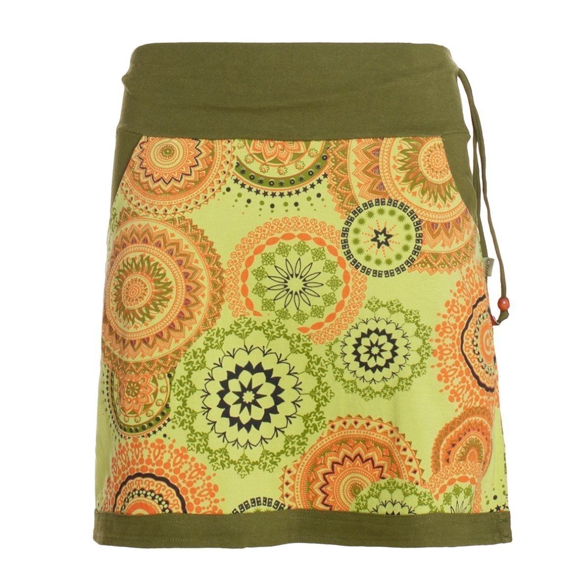 Minirock Damen Baumwolle Mandala-Muster breiter Bund mit Kordel-Zug und Taschen