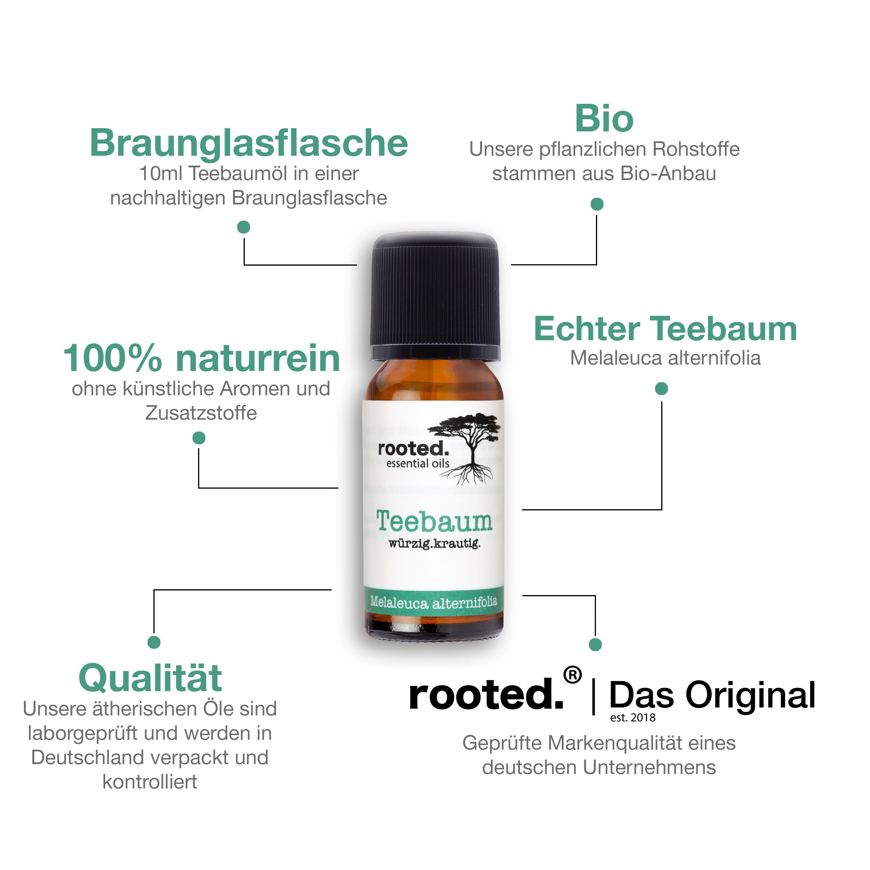 Teebaumöl, Melaleuca rooted. alternifolia 10ml ätherisches rooted.®, Körperöl