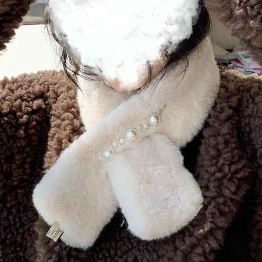 Gemütlich Pelz Modeschal mit Winter Weiß Kaninchen Perlen Faux Plüsch Warm LAKKEC Warmer Schal, Schal Damen Elegant
