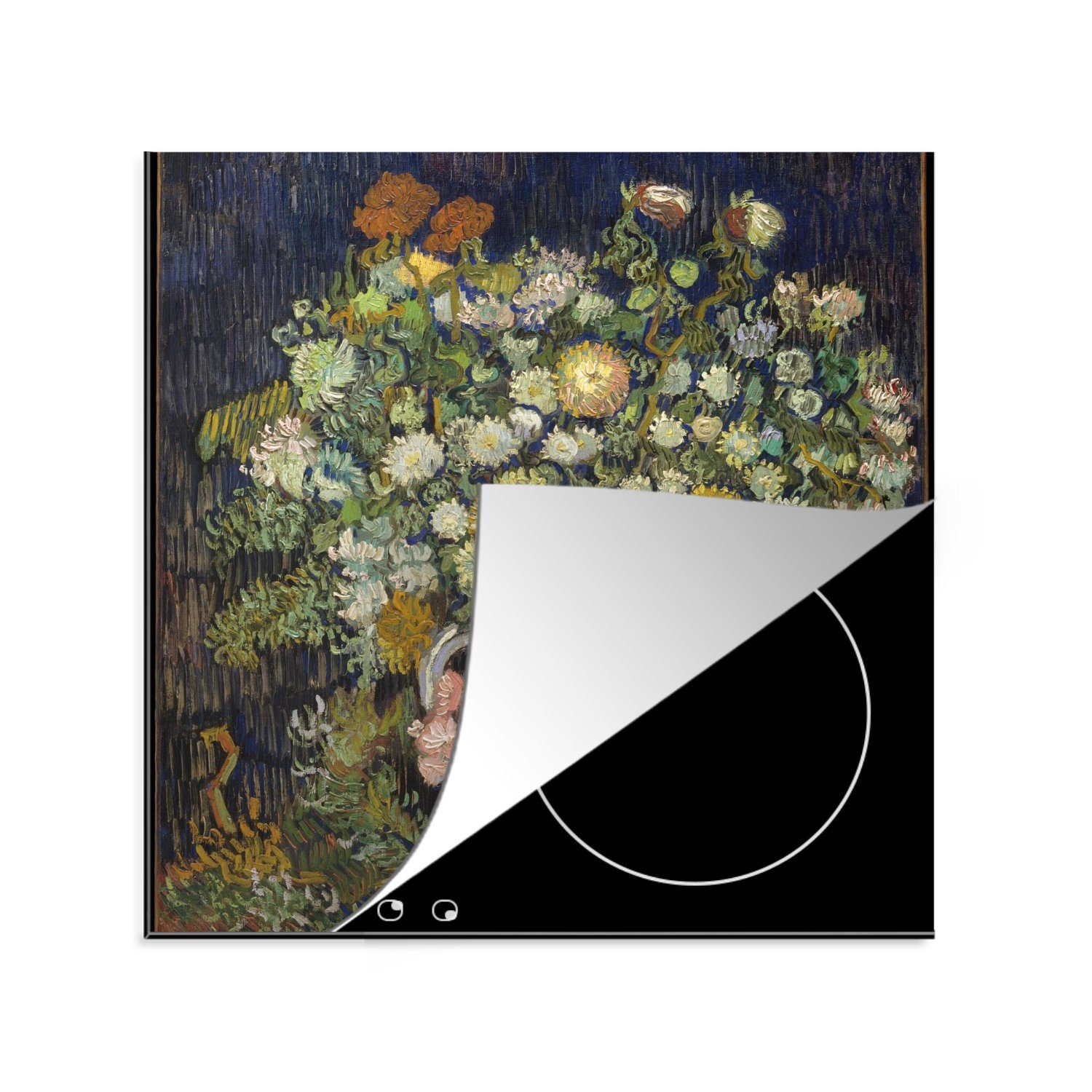 MuchoWow Herdblende-/Abdeckplatte Blumenstrauß in einer Vase - Vincent van Gogh, Vinyl, (1 tlg), 78x78 cm, Ceranfeldabdeckung, Arbeitsplatte für küche
