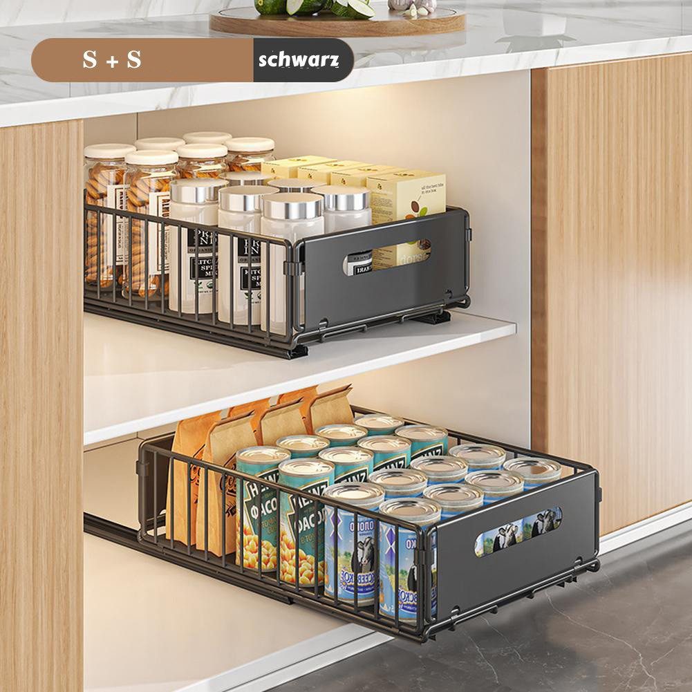 GarveeMore Küchenorganizer-Set Teleskopschublade, Faltbare Ausziehbarer Schrank Organizer, (2-tlg), Slide Out Schrank,Kein Bohren erforderlich,geeignet für Küche,Schränke