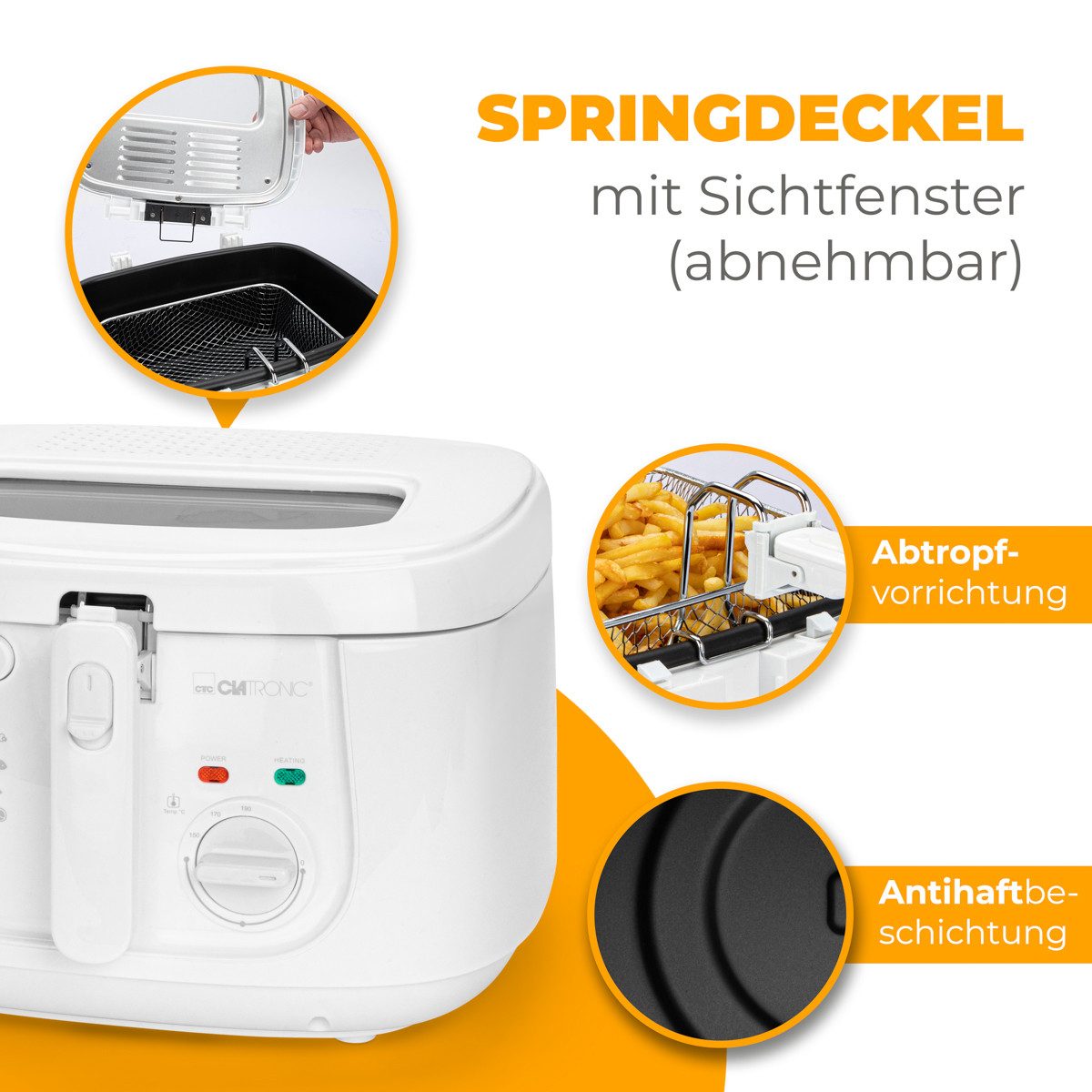 CLATRONIC Fritteuse FR 3771, 2,5L Kapazität, Antihaft-Ölbehälter