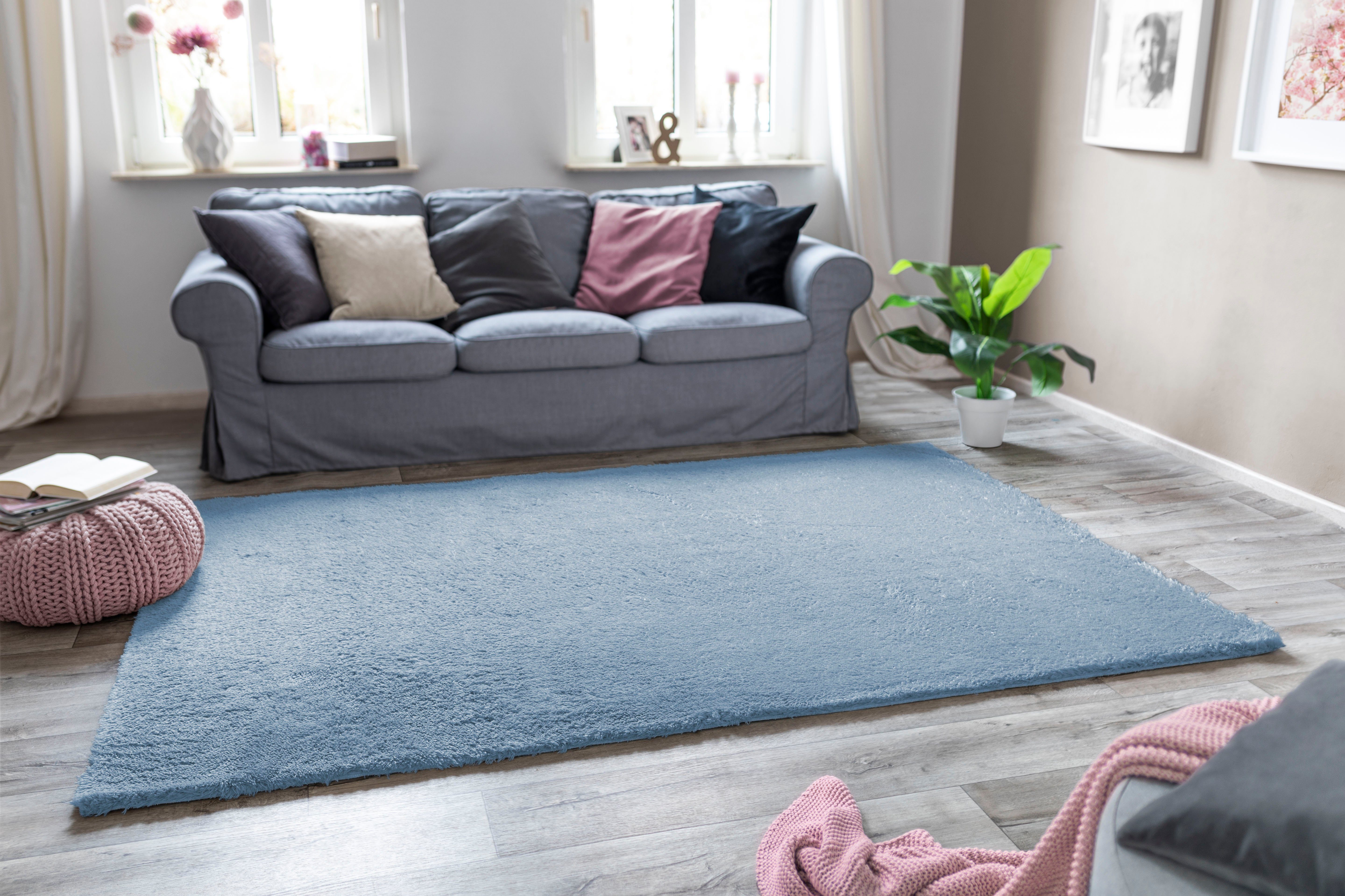 Hochflor-Teppich 32 blau Andiamo, Posada, Uni-Farben, mm, Wohnzimmer rechteckig, Höhe: