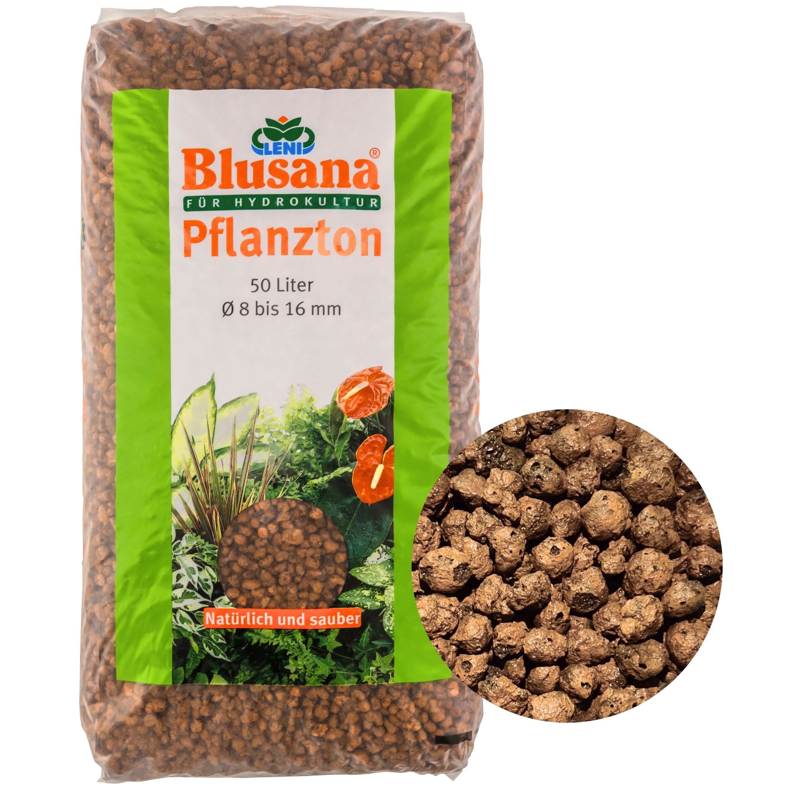 Blusana Pflanzgranulat Blähton Hydrokultur Pflanzton Granulat 8-16 mm, (Hydrogranulat Tonkugeln 50 Liter), für Hydro & Hydroponik Systeme, Drainage, Bodenauflockerung, Dekor