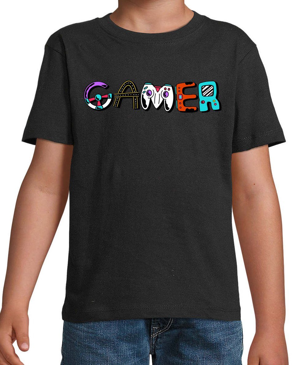 Jungen Shirt Kinder Youth für trendigem Schwarz Designz T-Shirt Gamer und mit Mädchen Frontprint