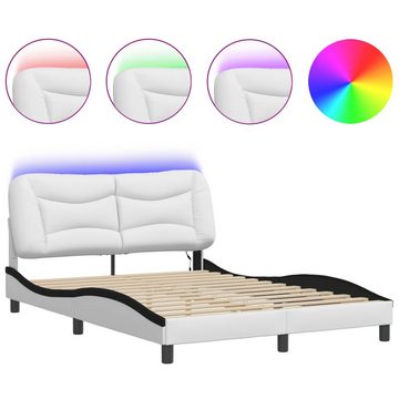 vidaXL Bett Bettgestell mit LED Weiß und Schwarz 140x200 cm Kunstleder