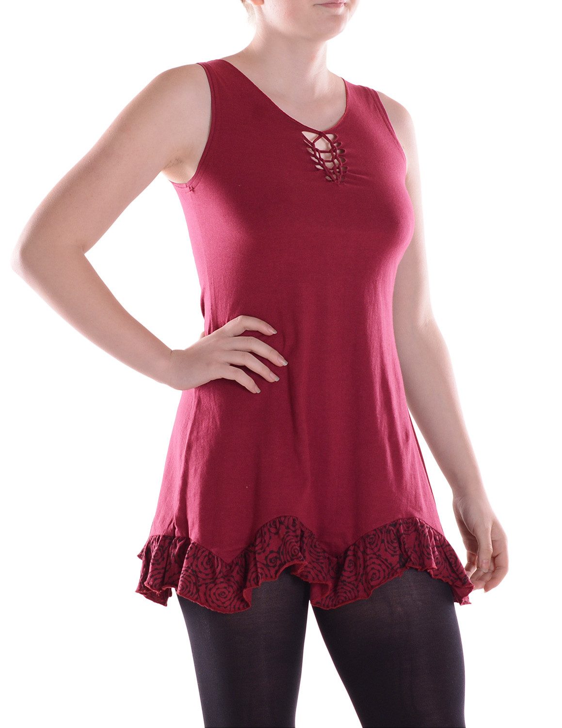 Sommerkleid Damen Mini-Kleid Tunika Baumwolle Cutwork-Lagenlook Racerback