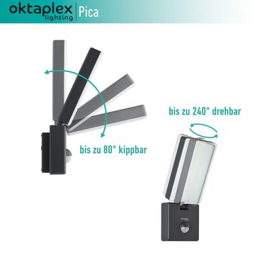 Oktaplex lighting LED Außen-Wandleuchte Pica, Bewegungsmelder, LED fest integriert, Warmweiß, flexible Außenlampe IP65 Leuchte 10W 800lm anthrazit