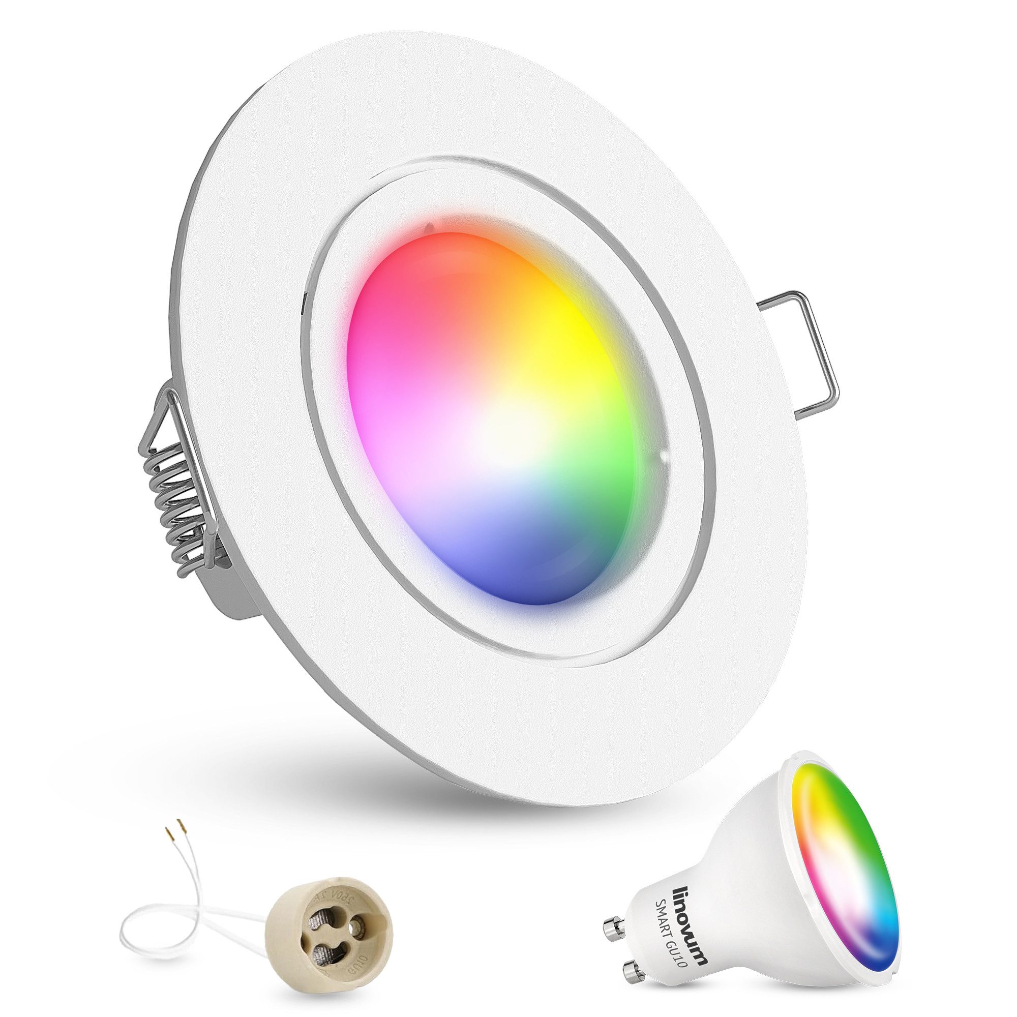 linovum Smarte LED-Leuchte Deckenspot Einbauleuchte rund weiss inkl. WLAN Smart GU10 LED RGB, RGB