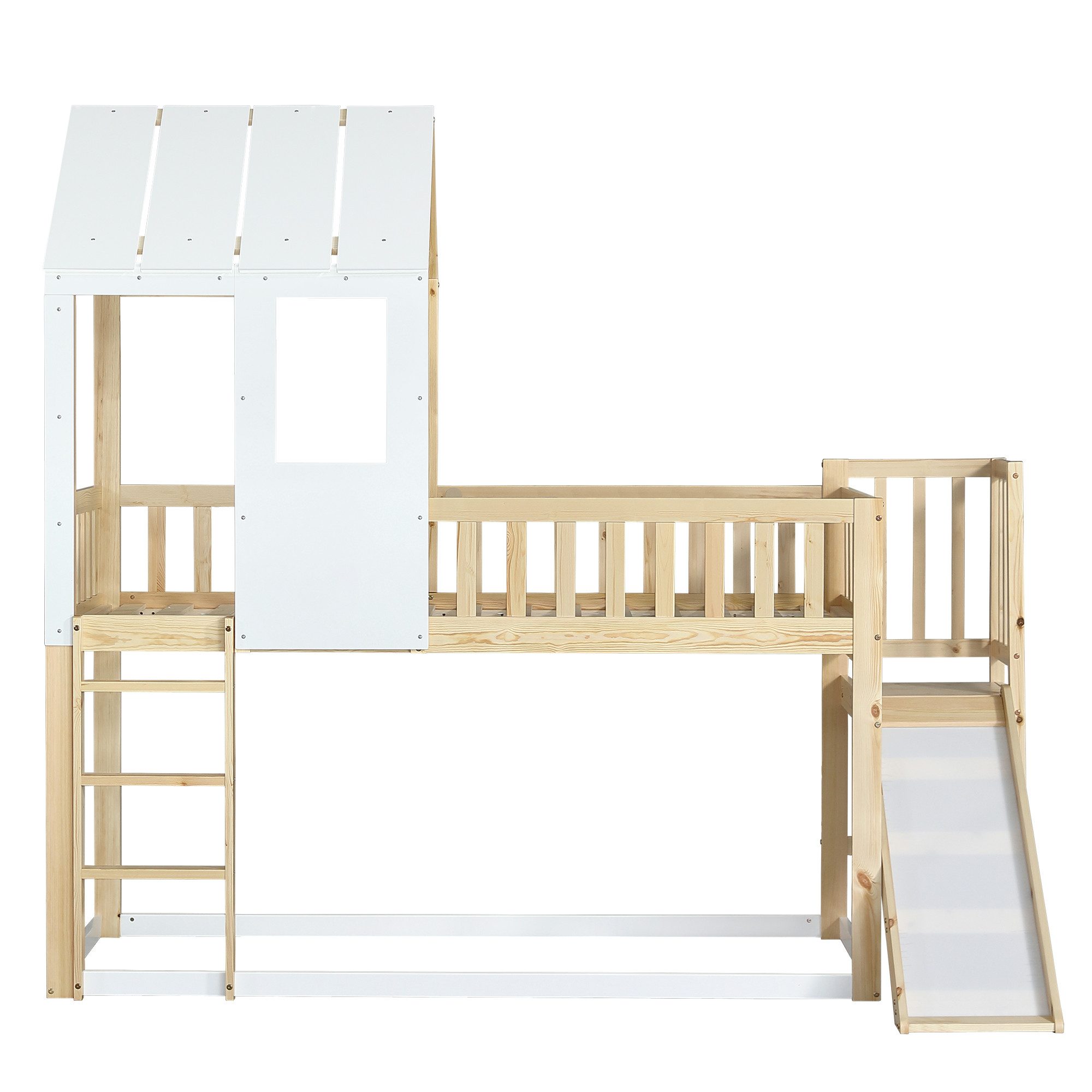Flieks Etagenbett, Hochbett mit oberem Lattenrost & Leiter & Rutsche 90x200cm
