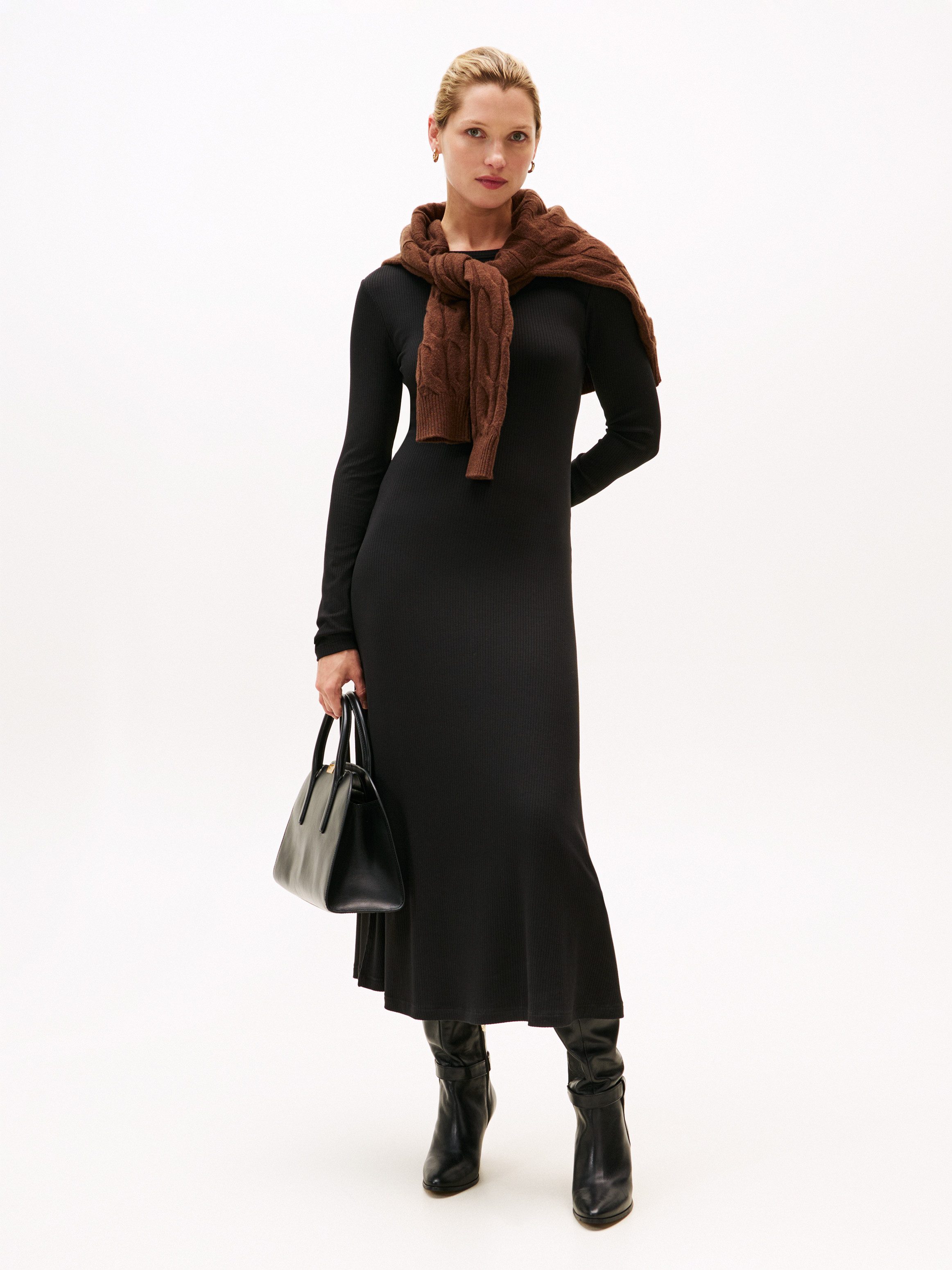 Tommy Hilfiger A-Linien-Kleid 5X2 RIB FLARE MIDI DRESS LS in gerippter Stru günstig online kaufen