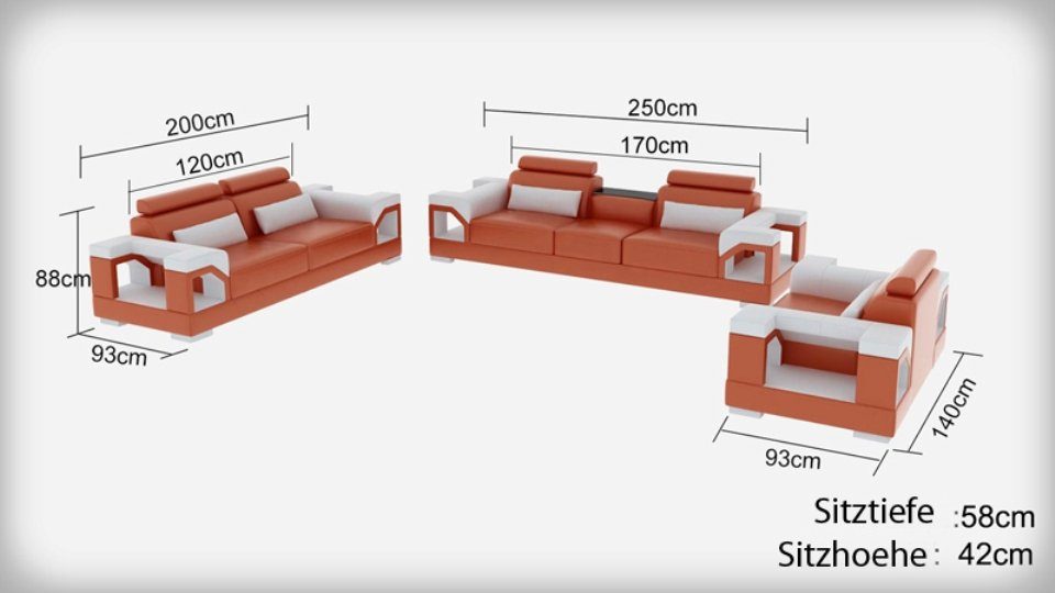 Leder Beige Couch Europe Sofa Sofa Polster Couchen, in Made 3+2+1 Garnitur JVmoebel