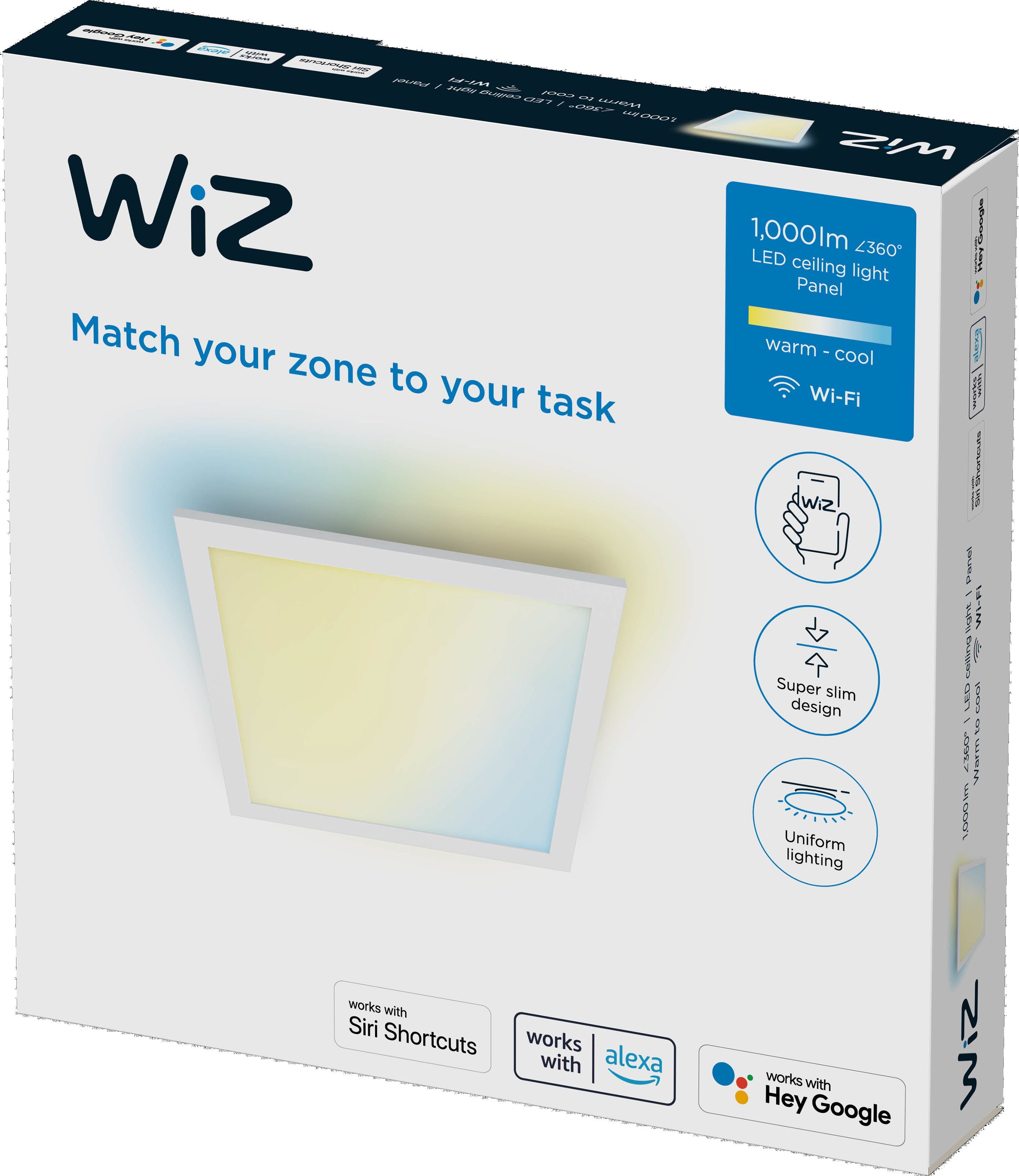 WiZ LED Deckenleuchte Tunable White, Dimmer, LED fest integriert, warmweiß  - kaltweiß, Quadratisch, Quadratische und flache Deckenleuchte