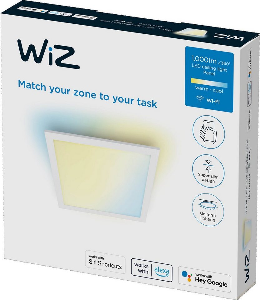 WiZ LED Deckenleuchte Tunable White, Dimmer, LED fest integriert, warmweiß  - kaltweiß, Quadratisch, Quadratische und flache Deckenleuchte