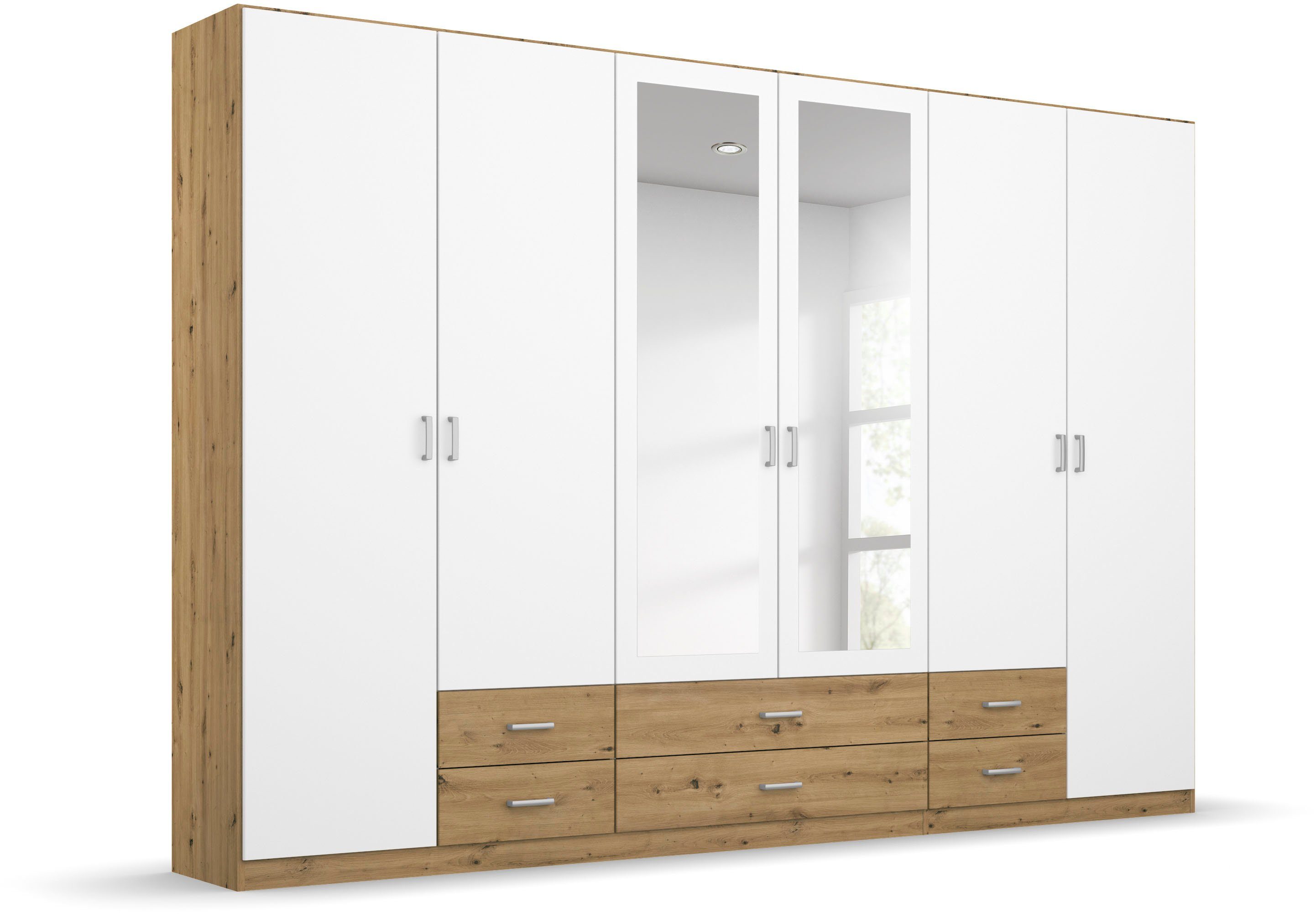 rauch Kleiderschrank Schrank Garderobe Ankleide GAMMA Breiten 91/136/181/226/271/315/360 cm (in 3 Ausstattungen BASIC/CLASSIC/PREMIUM (inkl. SOFT-CLOSE-Funktion) verschiedene Griff-Varianten, mit Spiegel TOPSELLER MADE IN GERMANY