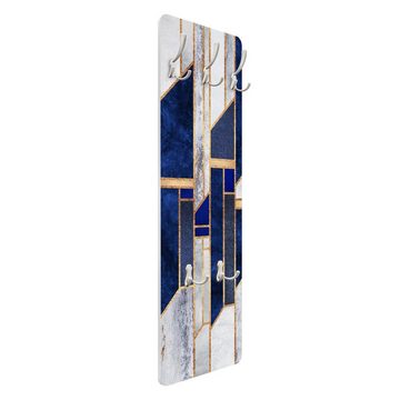 Bilderdepot24 Garderobenpaneel blau Abstrakt Aquarell Kunst Muster Geometrische Formen mit Gold (ausgefallenes Flur Wandpaneel mit Garderobenhaken Kleiderhaken hängend), moderne Wandgarderobe - Flurgarderobe im schmalen Hakenpaneel Design