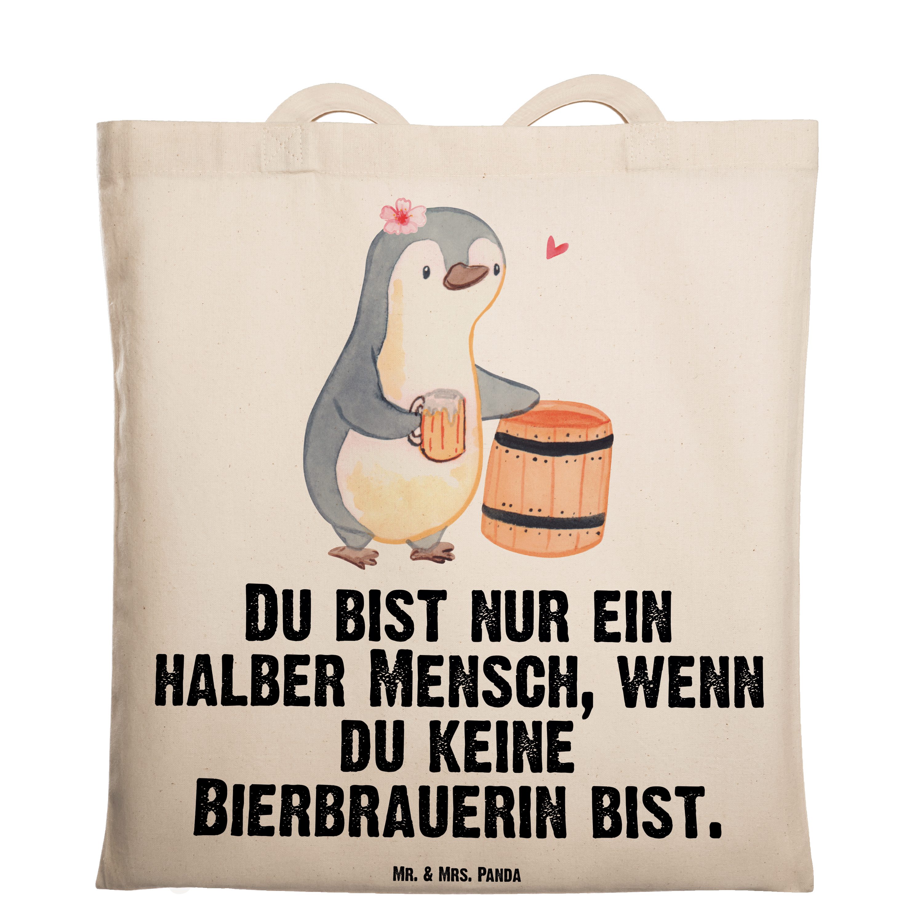 Mr. & Mrs. Panda Tragetasche Bierbrauerin mit Herz - Transparent - Geschenk, Hobbybrauen, Stoffbeu (1-tlg)