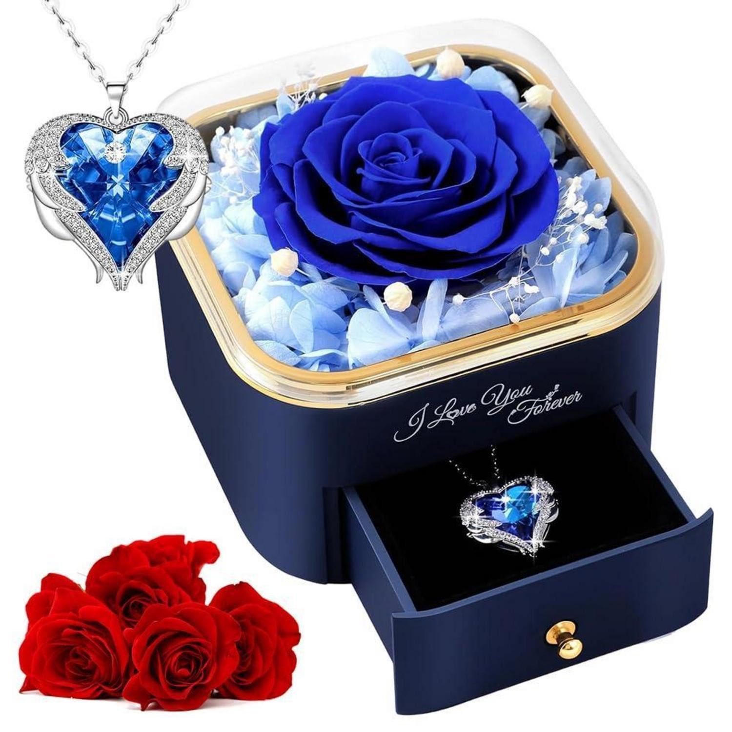 LuxusKollektion Geschenkbox Ewige Rose dunkelblau mit Halskette (1 St)