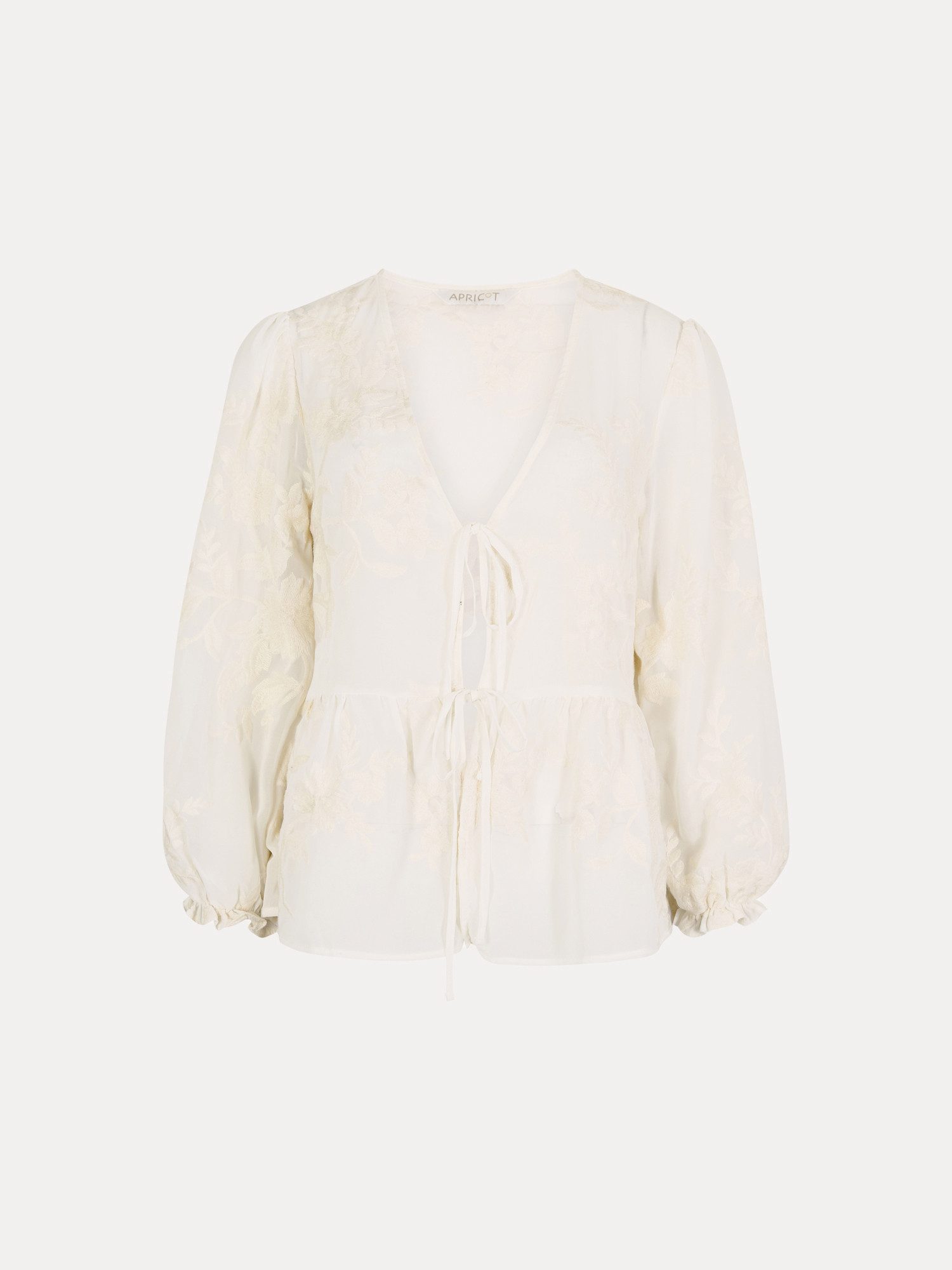 Rüschenbluse Besticktes Chiffon-Oberteil mit Blumenmuster