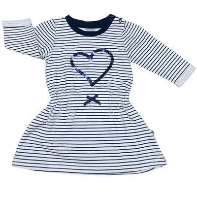 JACKY Jerseykleid Babykleid Langarm mit Herz Pailletten Geringelt in weiß-blau