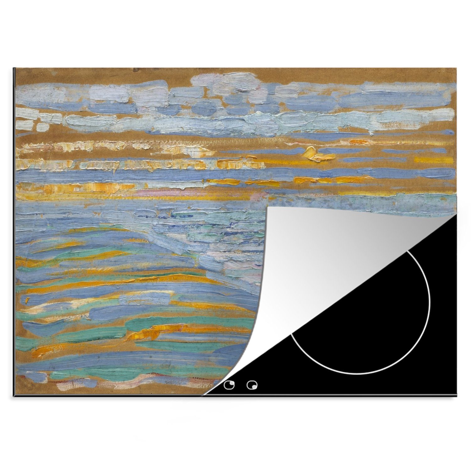 MuchoWow Herdblende-/Abdeckplatte Blick auf den Strand und die Seebrücke von den Dünen aus - Piet, Vinyl, (1 tlg), 70x52 cm, Mobile Arbeitsfläche nutzbar, Ceranfeldabdeckung