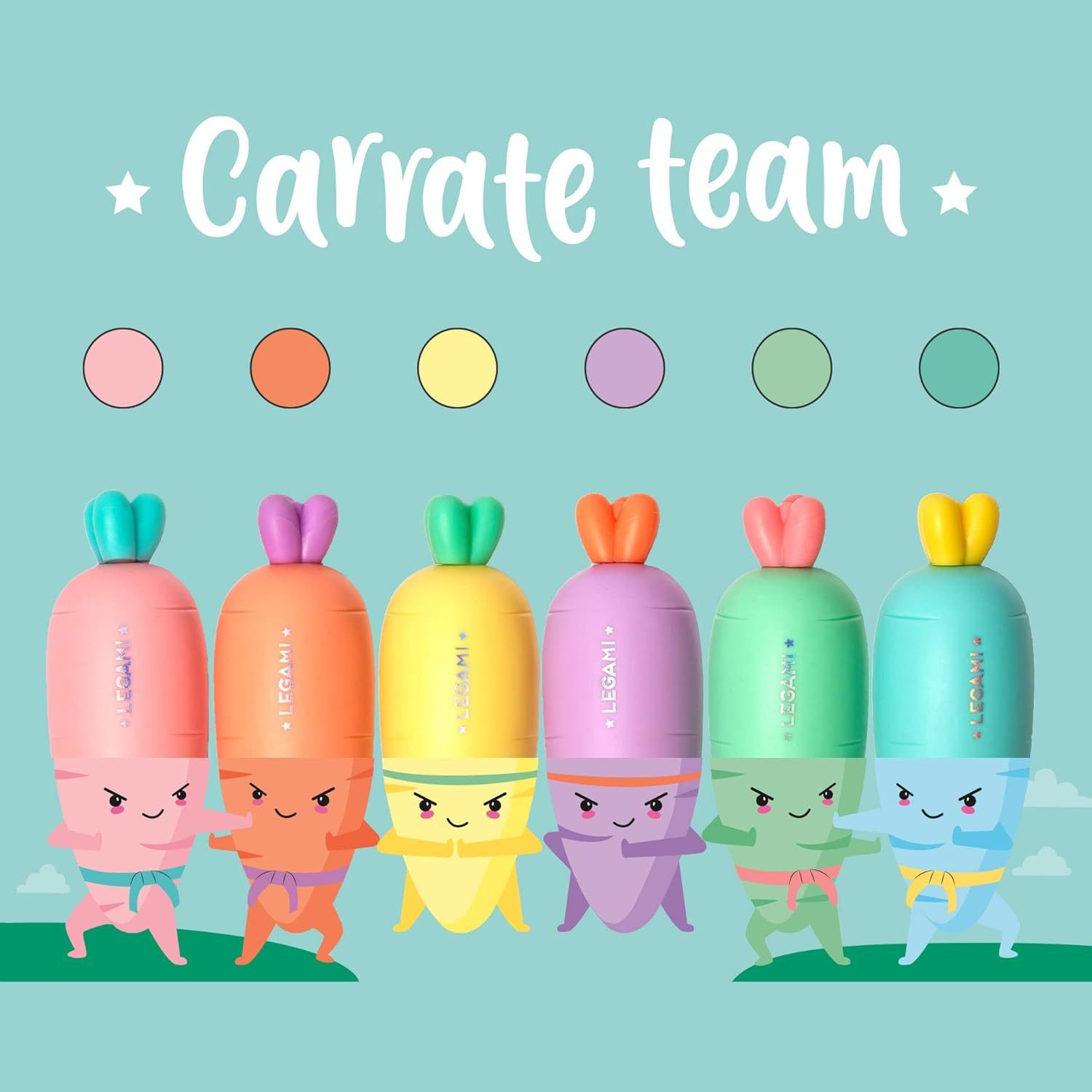 Legami Marker Legami Set mit 6 Mini-Textmarker, Carrate Team, auf Wasserbasis, (6-tlg)