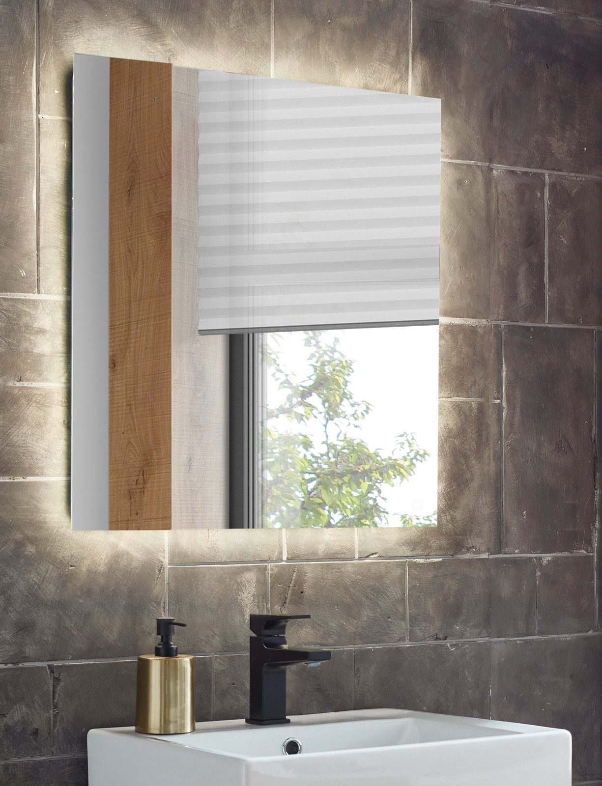 Furn.Design Badspiegel Glide (Wandspiegel inklusive LED Beleuchtung, rahmenlos, 60 x 65 cm), mit Touch-Funktion