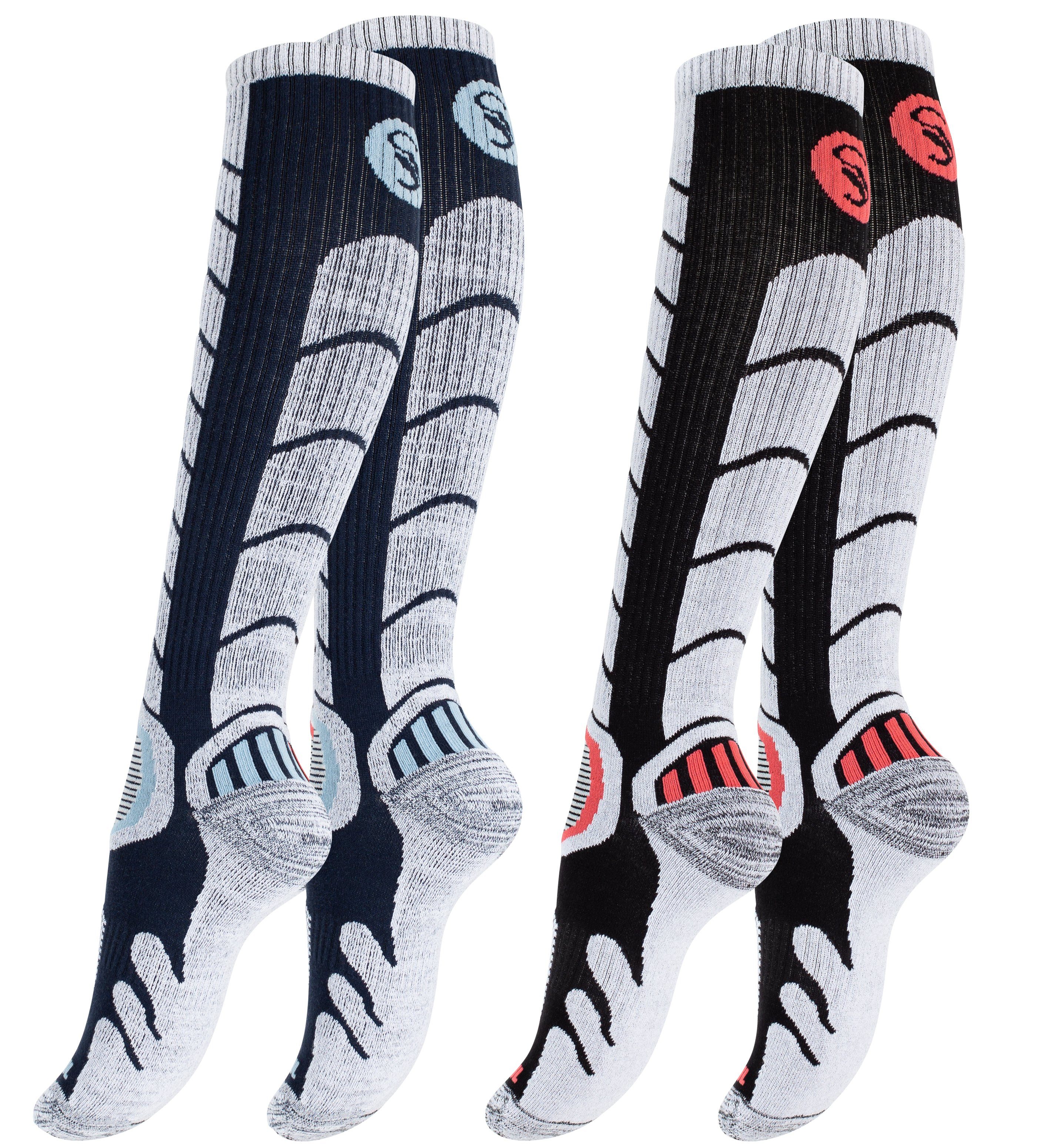 Paar Paar Schwarz/Marine Snowboard Stark Skisocken Socken mit Ski 2 & Spezialpolsterung, 2 Soul®