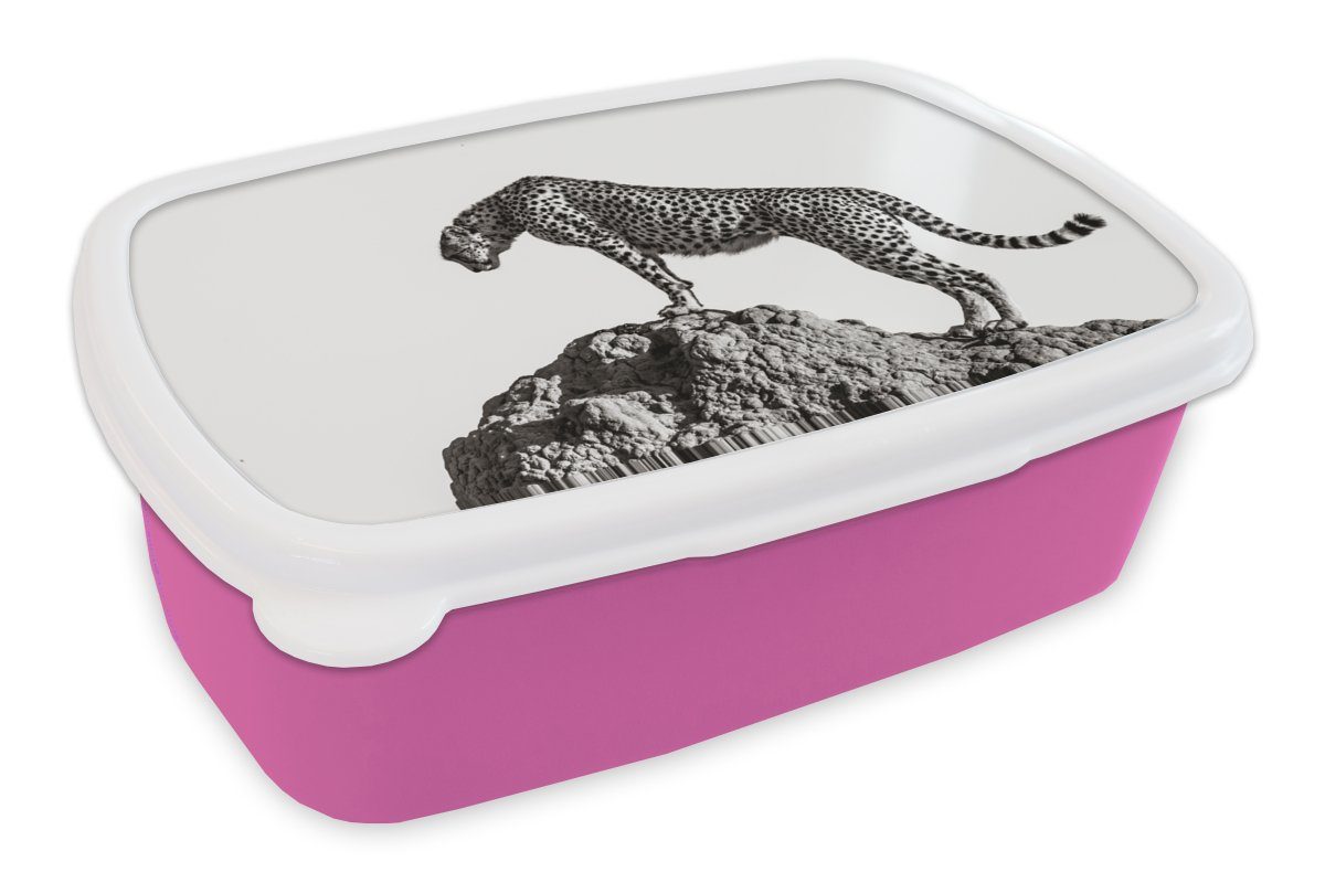 MuchoWow Lunchbox Raubtier - Panther - Tiere - Natur, Kunststoff, (2-tlg), Brotbox für Erwachsene, Brotdose Kinder, Snackbox, Mädchen, Kunststoff rosa