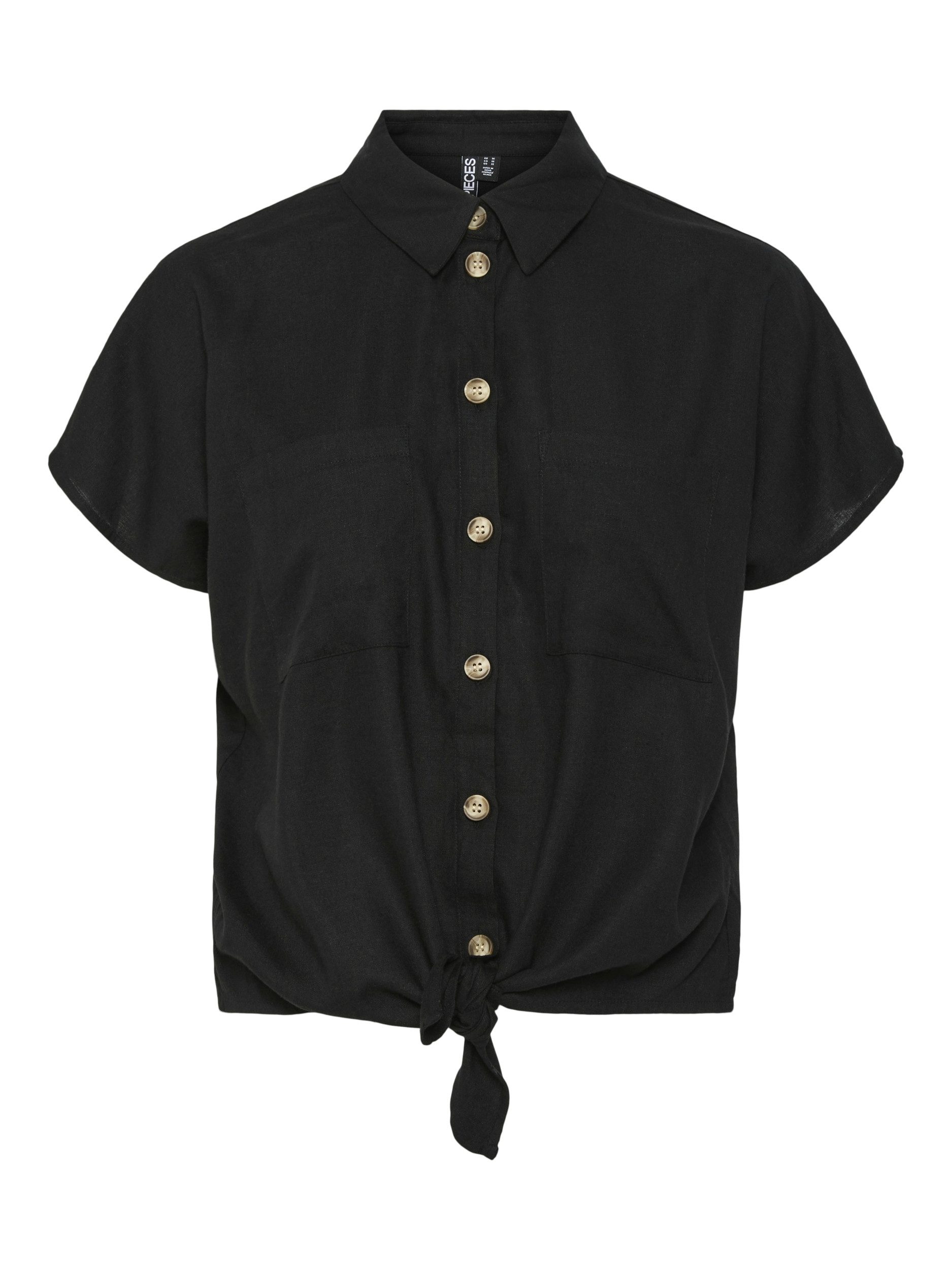 Pieces Hemdbluse PCPIA LINEN BLEND SS TIE SHIRT WVN