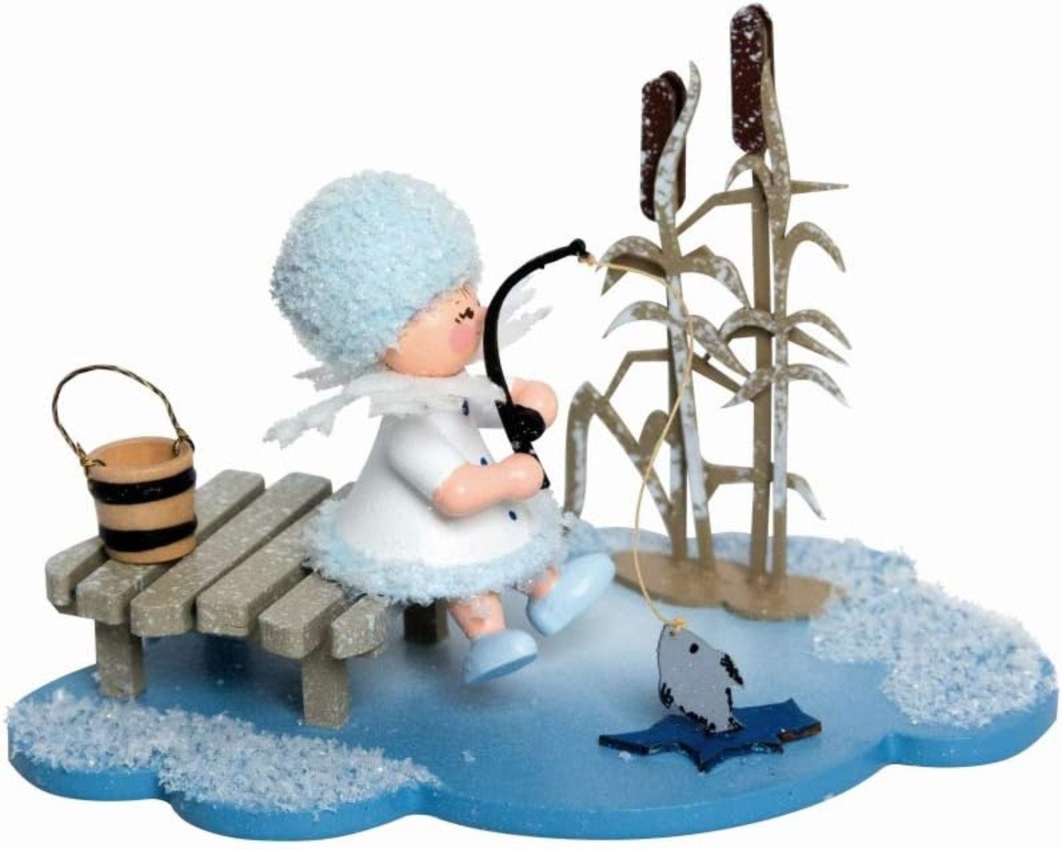 Kuhnert Sammelfigur Kuhnert Schneeflöckchen auf Wolke, Eisangler, 100% Made in Germany, Erzgebirgische Holzkunst
