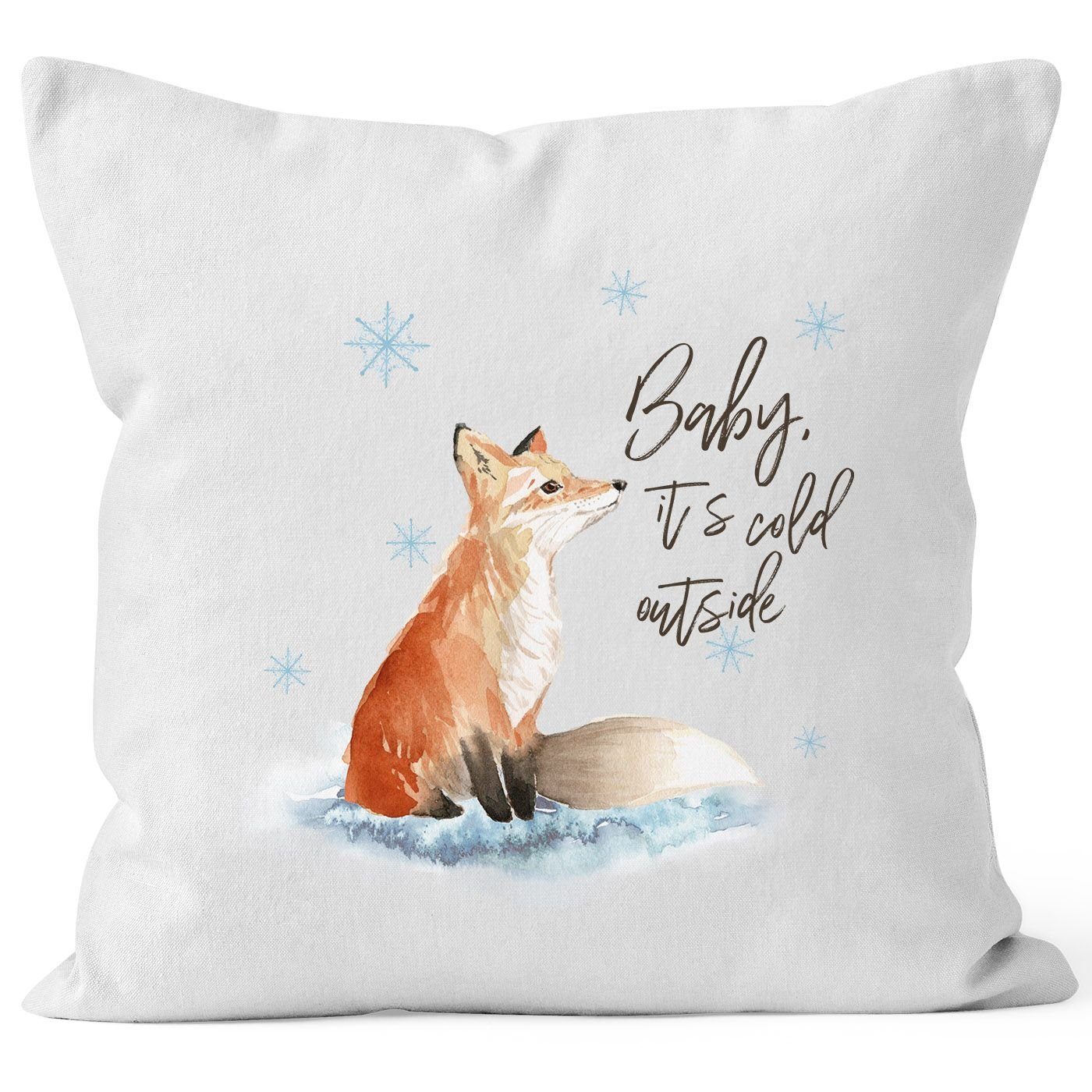Autiga Dekokissen Kissenbezug Baby Fox Winter outside cold weiß it`s Kissen-Hülle Schnee Autiga® Weihnachten Fuchs