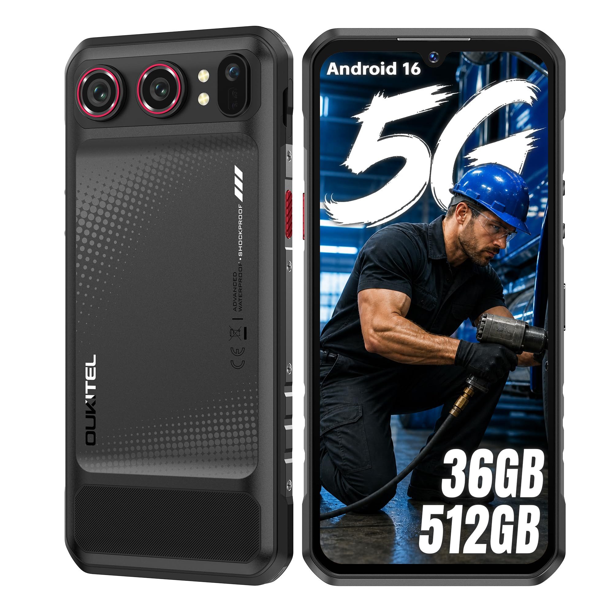 OUKITEL WP68 AIR 5G Outdoor Smartphone (17,48 cm/6.88 Zoll, 512 GB Speicherplatz, 64 MP Kamera, 8000mAh Akku, Android 16, IP68/IP69K, Dual SIM 5G, NFC, OTG, GPS)
