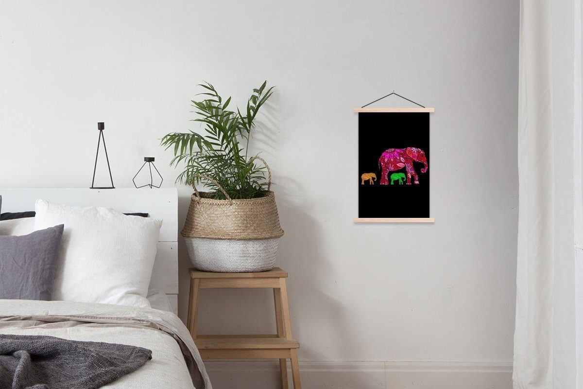 MuchoWow Poster für Blumen, Wohnzimmer, Tiere - Magnetisch - Elefant Textilposter - Posterleiste, (1 St), Bilderleiste, Muster