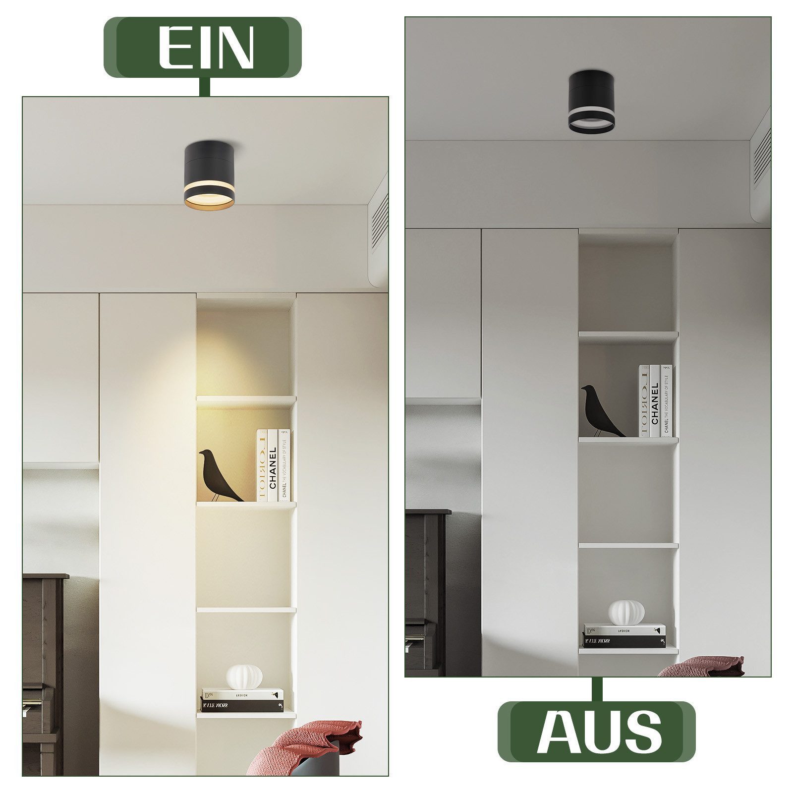 Nettlife LED Aufbaustrahler Schwarz/Weiß Rund Deckenstrahler 5W Spot Aufbauleuchte Klein Acryl, LED fest integriert, Warmweiß, GX53 Warmweiß Flach Aufputz Strah – Bild 4 von 5