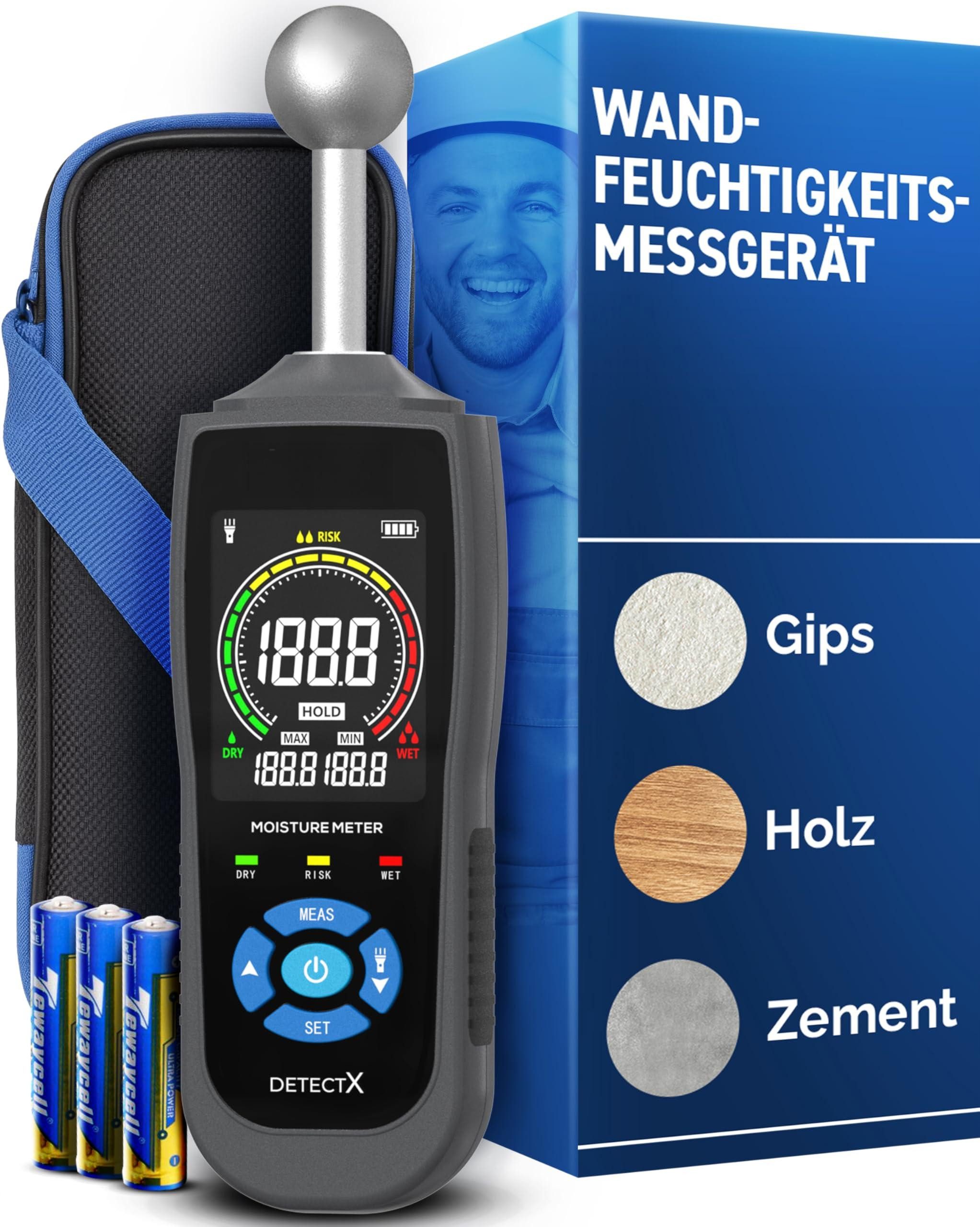 Kityhome Feuchtigkeitsmesser DetectX Feuchtemesser für Wände, Holz & Mauerwerk - zuverlässig, (Packung, 4-St., Präzise und empfindlich), Enthält Batterie, Aufbewahrungstasche