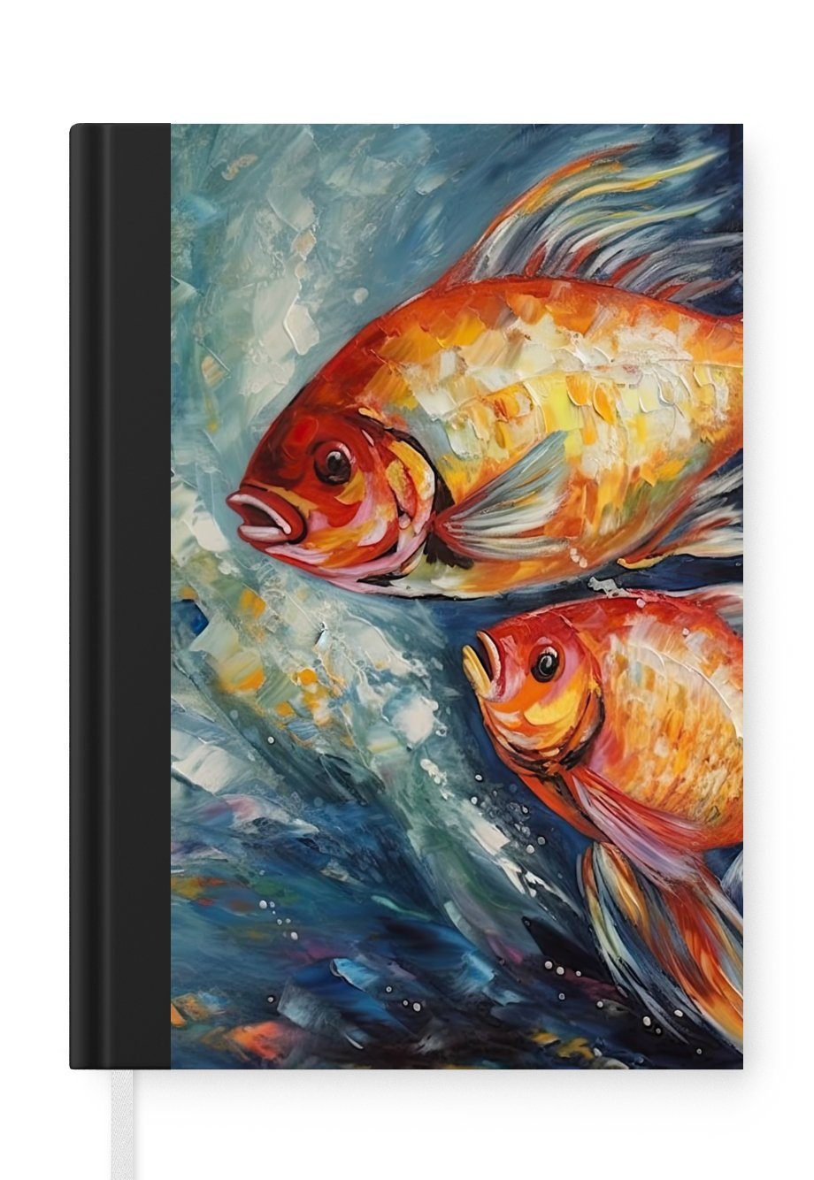 MuchoWow Notizbuch Fisch - Wasser - Tiere - Kunst - Ölgemälde, Journal, Merkzettel, Tagebuch, Notizheft, A5, 98 Seiten, Haushaltsbuch