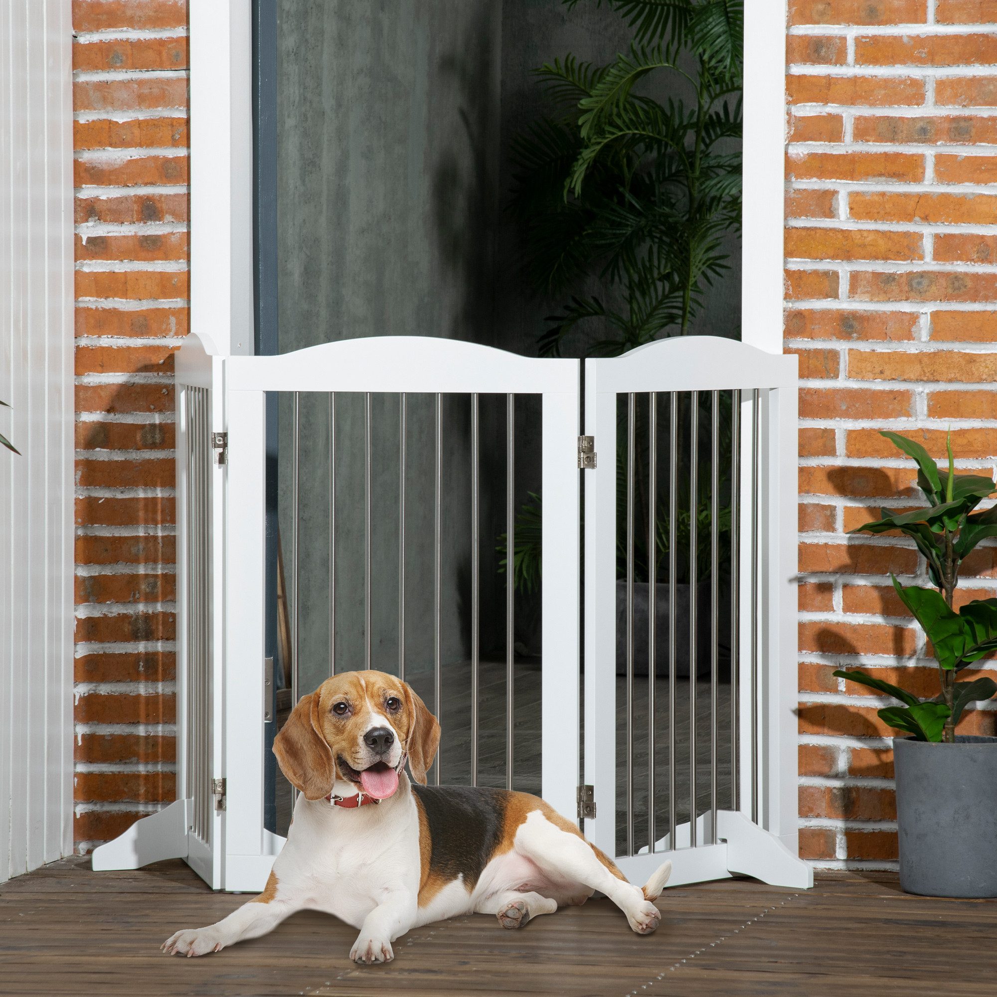 PawHut Hundegitter Absperrgitter Hund Freistehendes 154 x 80 cm Treppenschutzgitter (Treppengitter, 1 St., Schutzgitter), für mittelgroße Hunde, Weiß