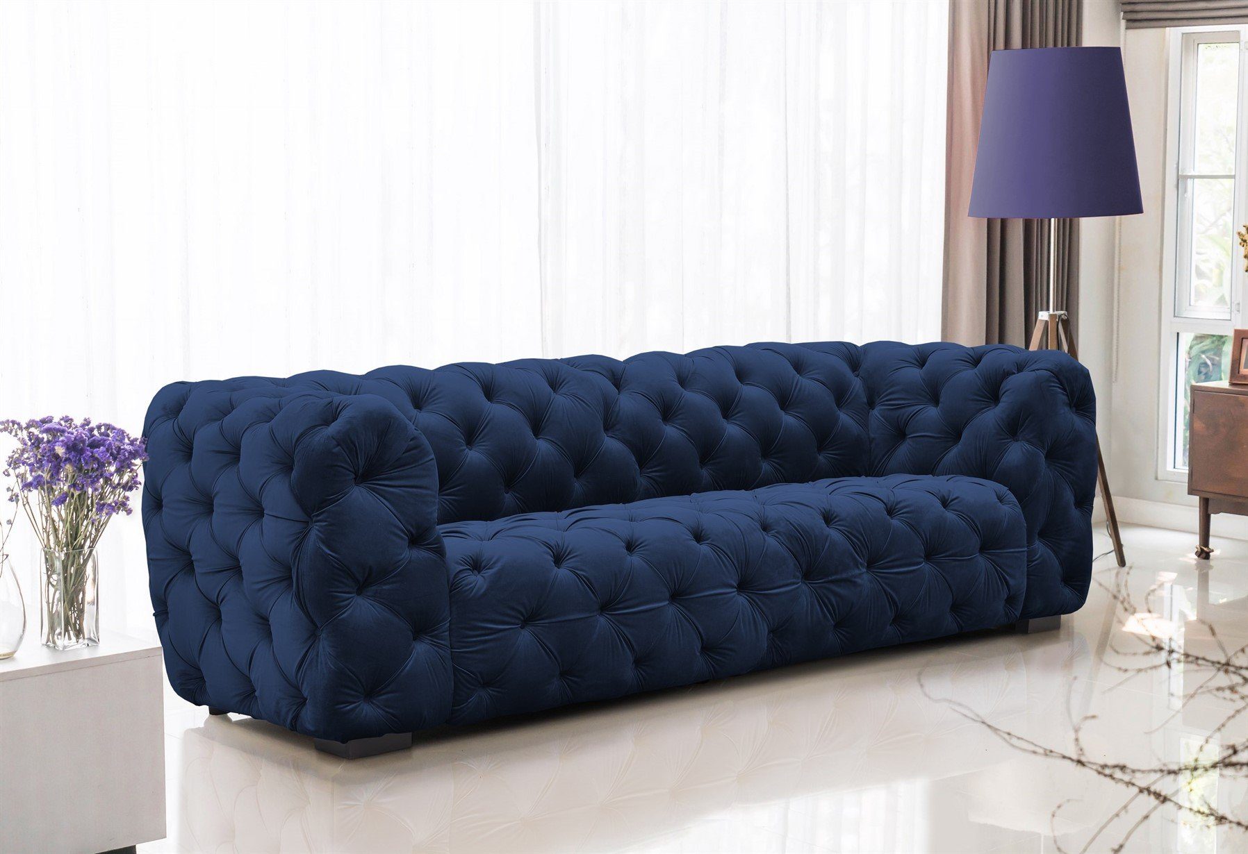 1 Möbel Stoff, Sofa 3-Sitzer Rundumbezug in Teile, Fun NATALIE Sofa Blau Designer-Sofa