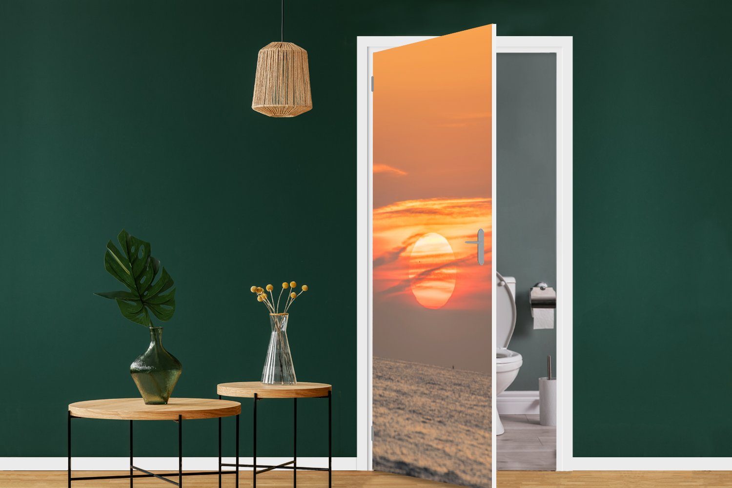 Türaufkleber, Matt, MuchoWow auf Tür, für bedruckt, Fototapete Türtapete cm St), Meer, Sonnenuntergang (1 dem 75x205