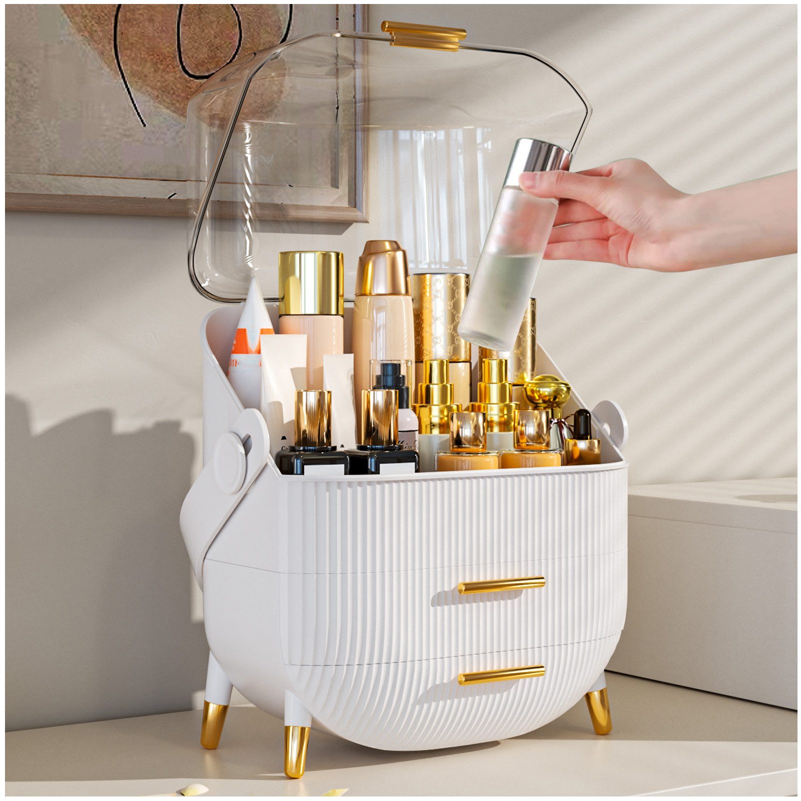 POPOLIC Make-Up Organizer Kosmetikbox mit sichtbarer Oberlicht-Schichtschublade