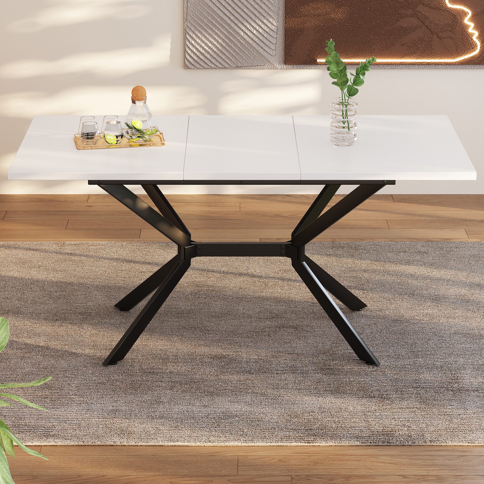 Flieks Esstisch (erweiterbare Tischplatte 120-160cm, 1-St., 1 Tisch), ausziehbar Küchentisch rechteckig Schreibtisch Arbeitstisch weiß