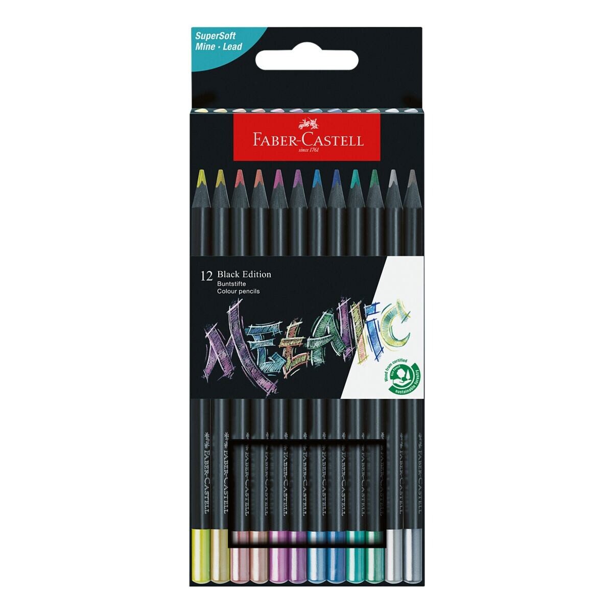 Faber-Castell Buntstift Black Edition Metallic, (12-tlg), 12 Farben