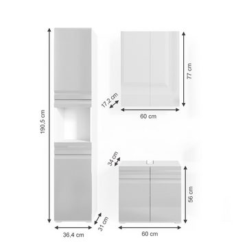 Vicco Badmöbel-Set Badezimmerset FREDDY Nussbaum / Weiß Hochglanz Set 3, (3-St., 3-er Set)