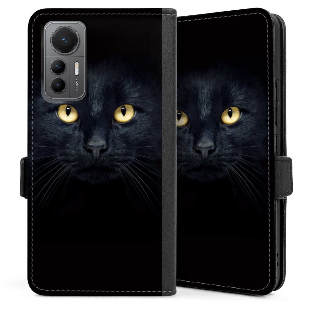 DeinDesign Handyhülle Katze Auge schwarz Tom Cat, Xiaomi 12 Lite 5G Hülle Handy Flip Case Wallet Cover Handytasche Leder