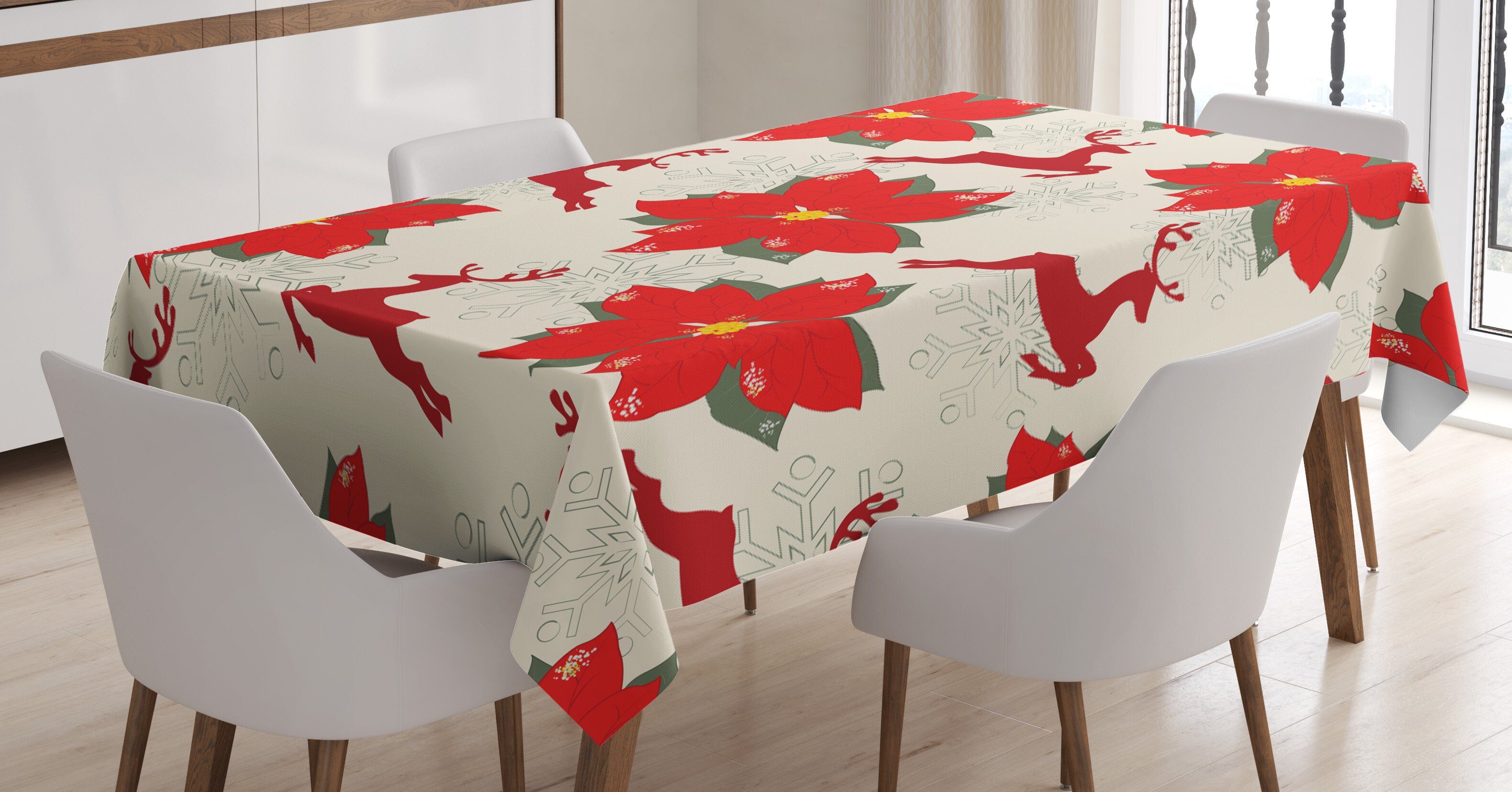 den Bereich Klare Tischdecke Poinsettia-Ren Farben, Außen Waschbar geeignet Farbfest Für Abakuhaus Weihnachten