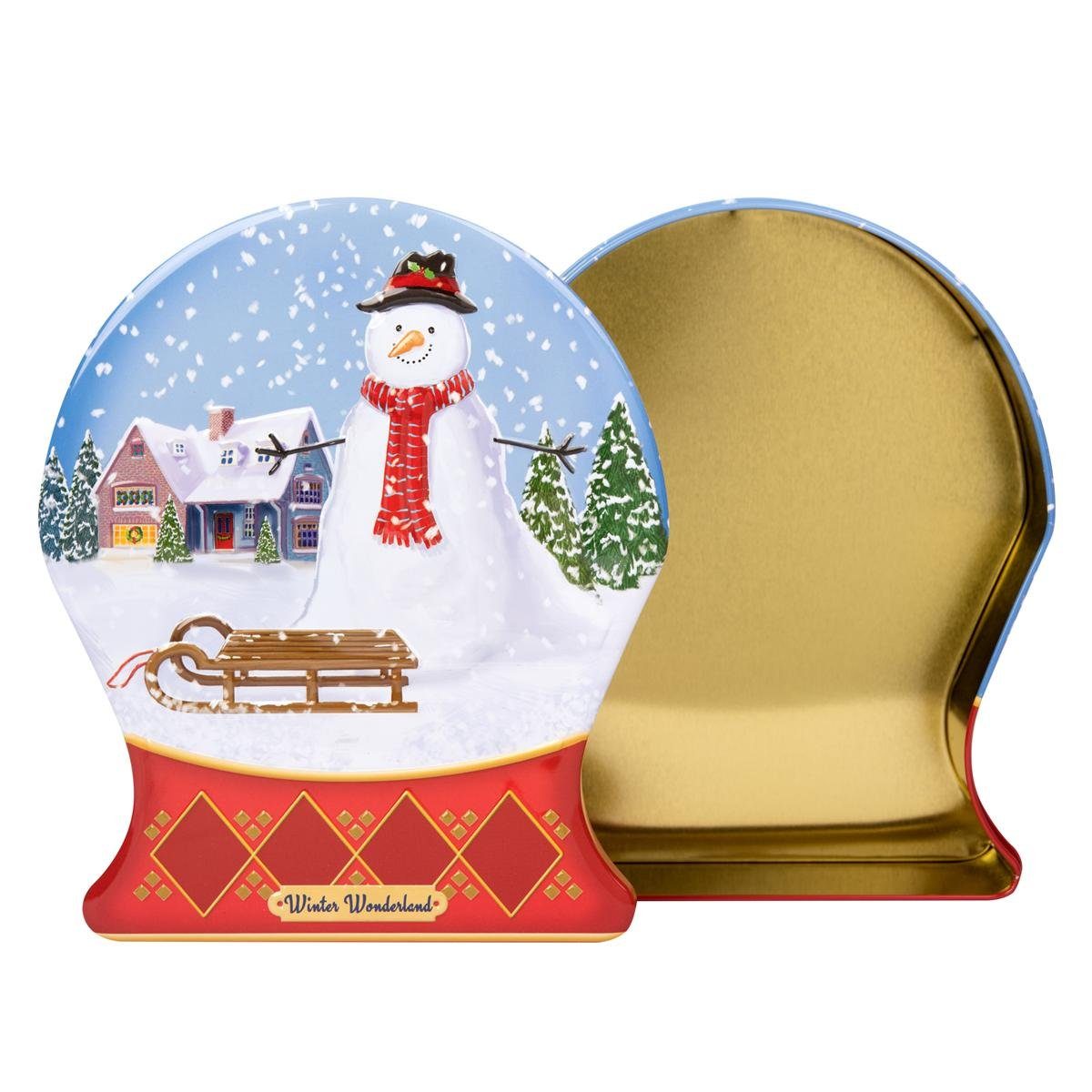 POWERHAUS24 Keksdose Winterliche Blechdose Schneekugel mit Schneemann ca. 19 x 16 cm, Metall, (Einzelstück, Einzelbox)