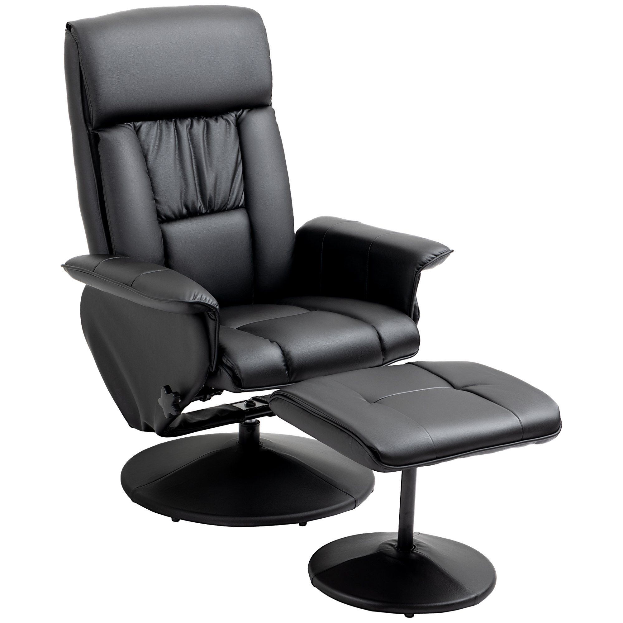 HOMCOM Relaxsessel Fernsehsessel mit umwickeltem Fuß drehbarer TV-Sessel (Set, 2-St., 1 x Relaxsessel; 1 x Hocker), Büro PU Schwarz 78 x 84 x 110 cm